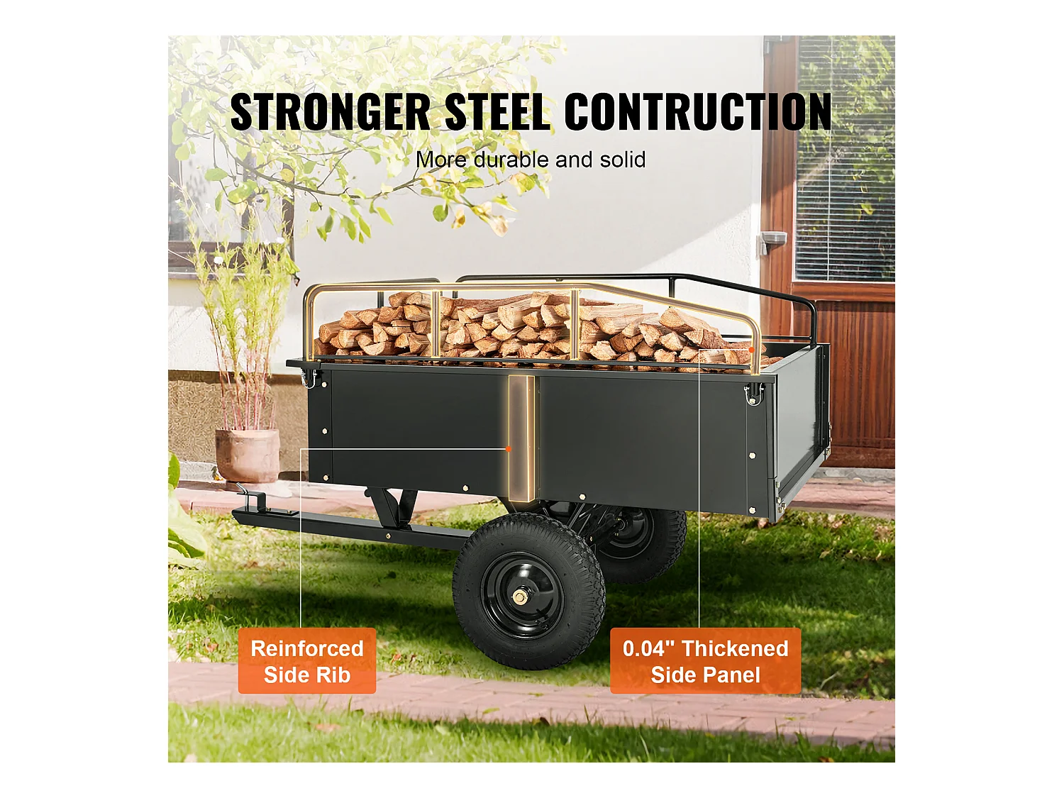 Chariot à Benne Basculante en Acier SucceBuy, Capacité de Charge 340 kg, 0.42 m3, pour Tracteur, Tondeuse à Gazon, VTT