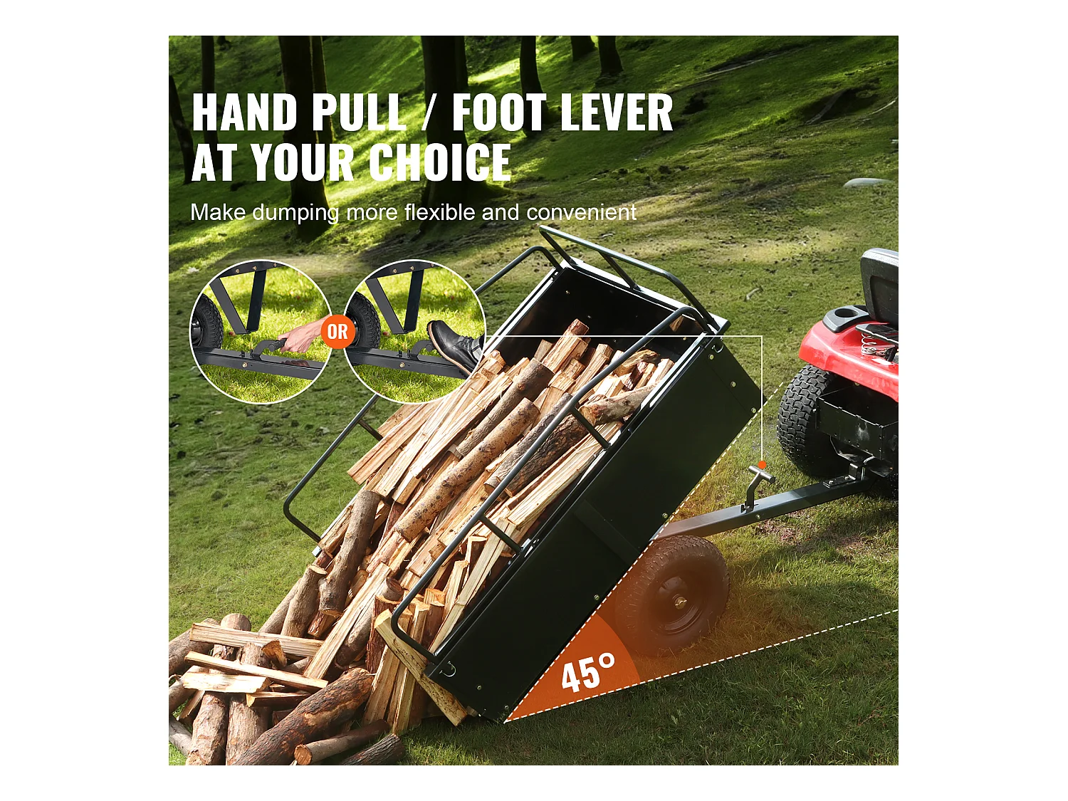 Chariot à Benne Basculante en Acier SucceBuy, Capacité de Charge 340 kg, 0.42 m3, pour Tracteur, Tondeuse à Gazon, VTT