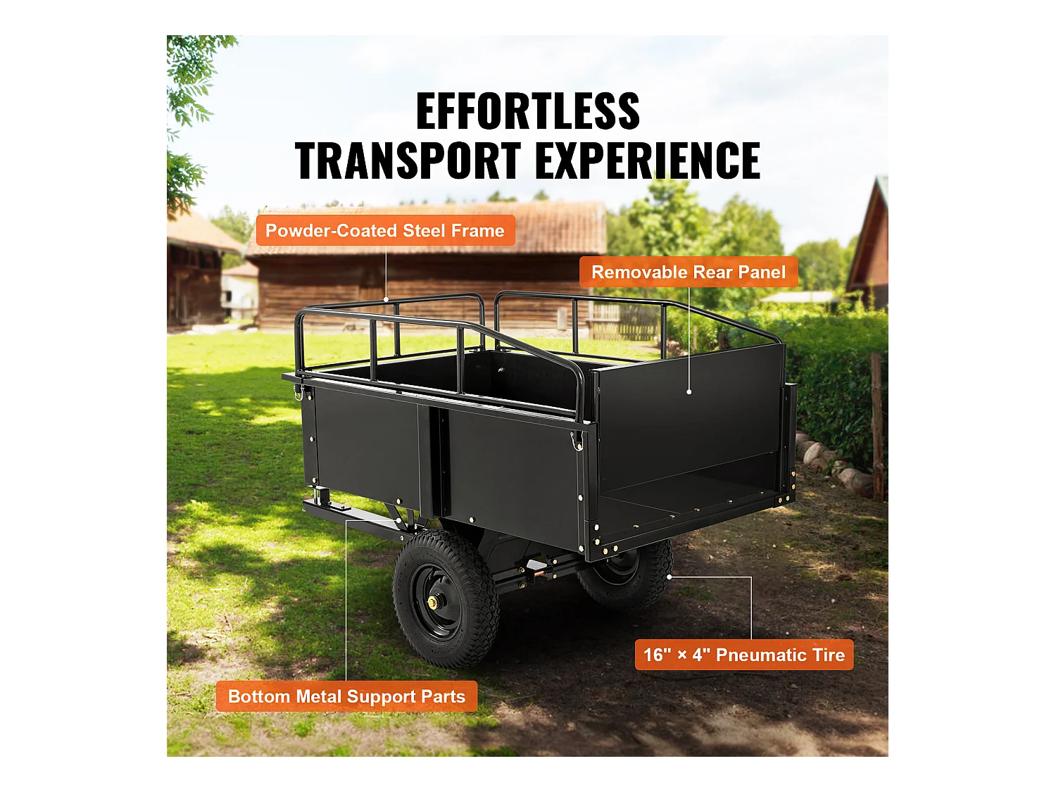 Chariot à Benne Basculante en Acier SucceBuy, Capacité de Charge 340 kg, 0.42 m3, pour Tracteur, Tondeuse à Gazon, VTT