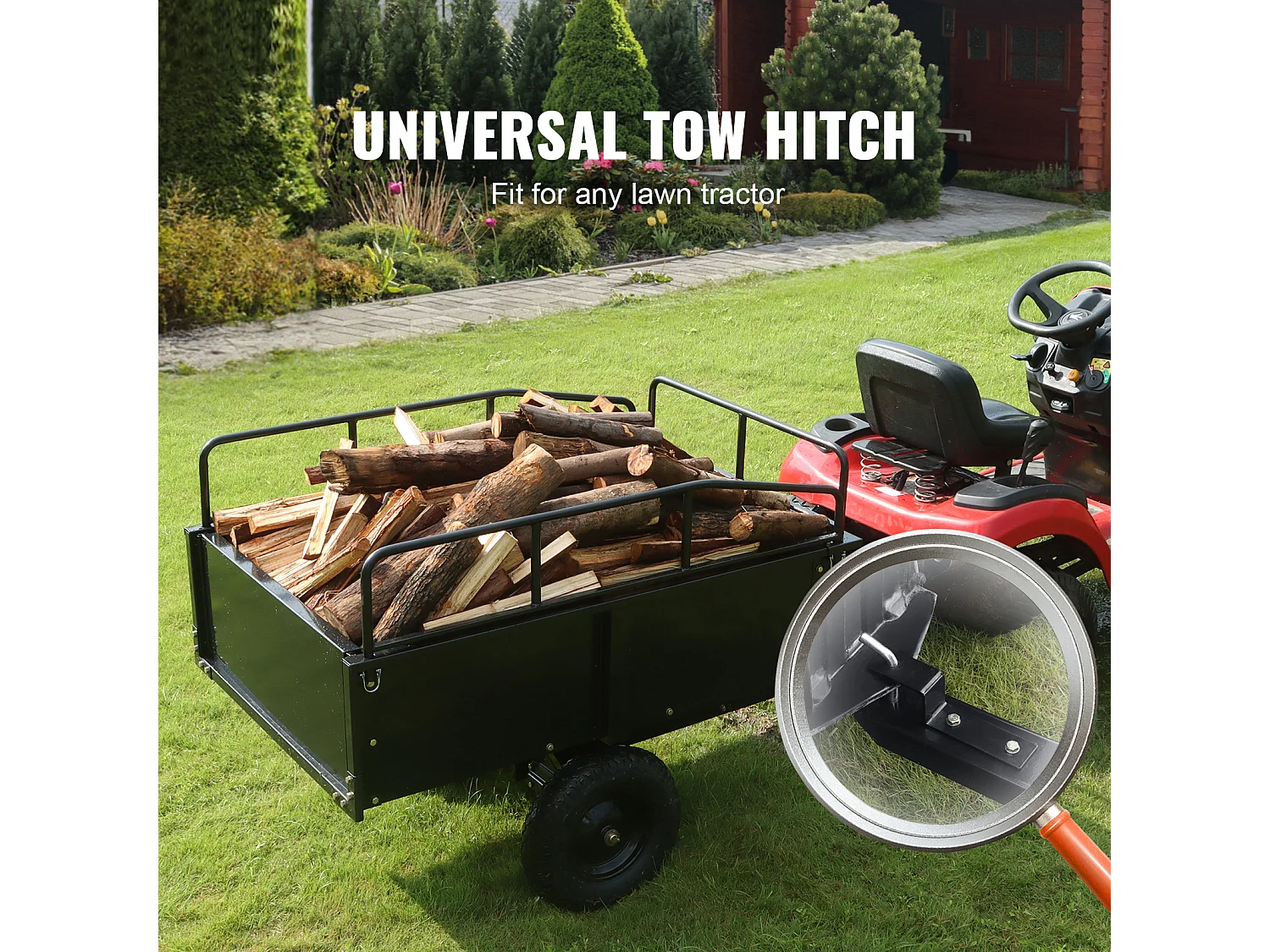 Chariot à Benne Basculante en Acier SucceBuy, Capacité de Charge 340 kg, 0.42 m3, pour Tracteur, Tondeuse à Gazon