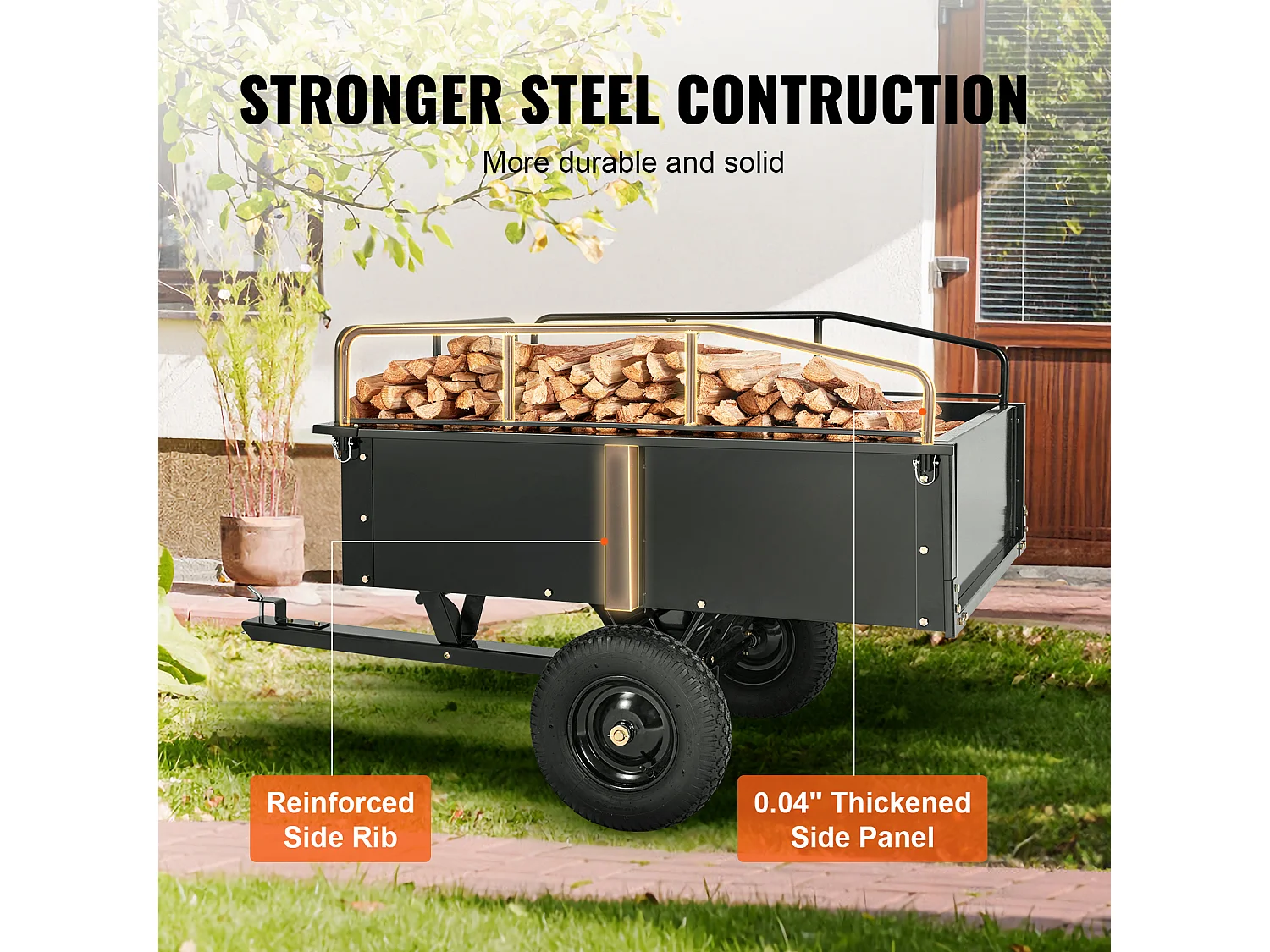 Chariot à Benne Basculante en Acier SucceBuy, Capacité de Charge 340 kg, 0.42 m3, pour Tracteur, Tondeuse à Gazon