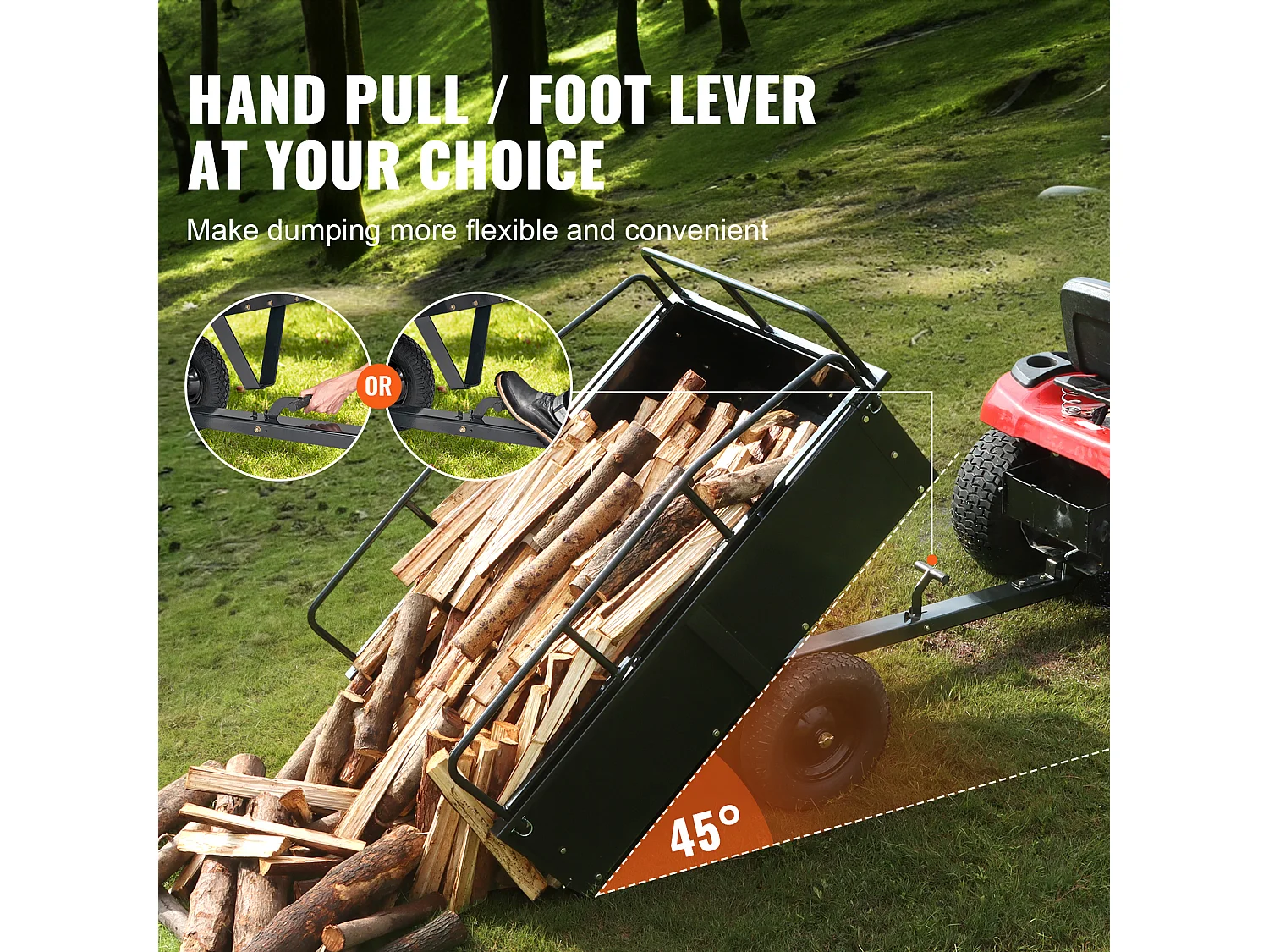Chariot à Benne Basculante en Acier SucceBuy, Capacité de Charge 340 kg, 0.42 m3, pour Tracteur, Tondeuse à Gazon