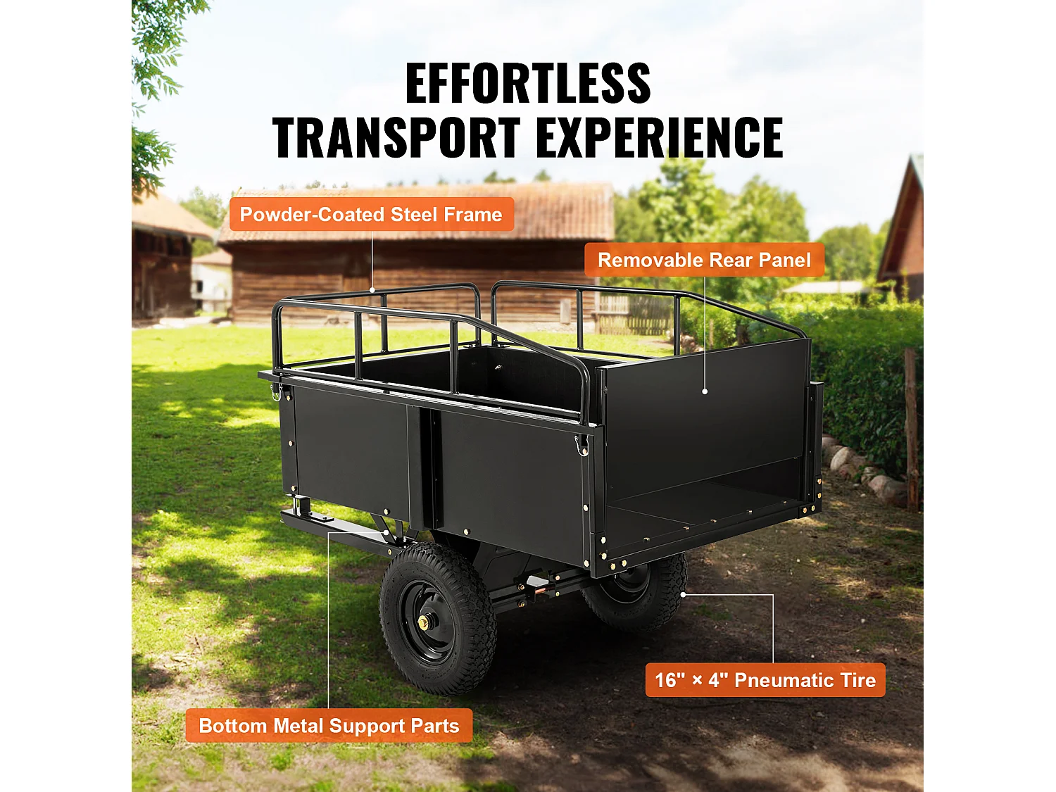 Chariot à Benne Basculante en Acier SucceBuy, Capacité de Charge 340 kg, 0.42 m3, pour Tracteur, Tondeuse à Gazon