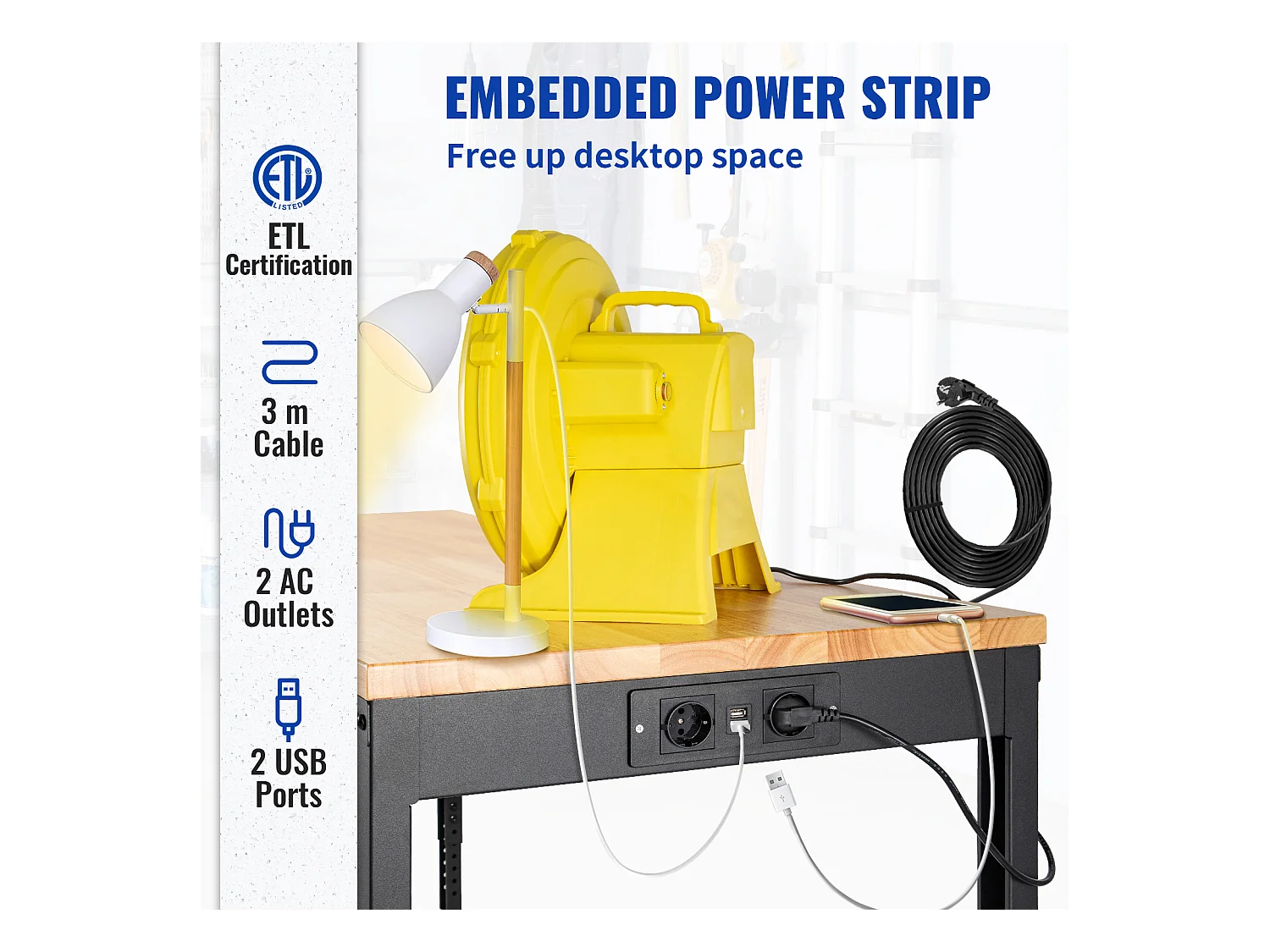 Établi Réglable SucceBuy, 155x51x105 cm, Hauteur Réglable 80-105 cm, avec 4 Roulettes pour Réparation Bricolage