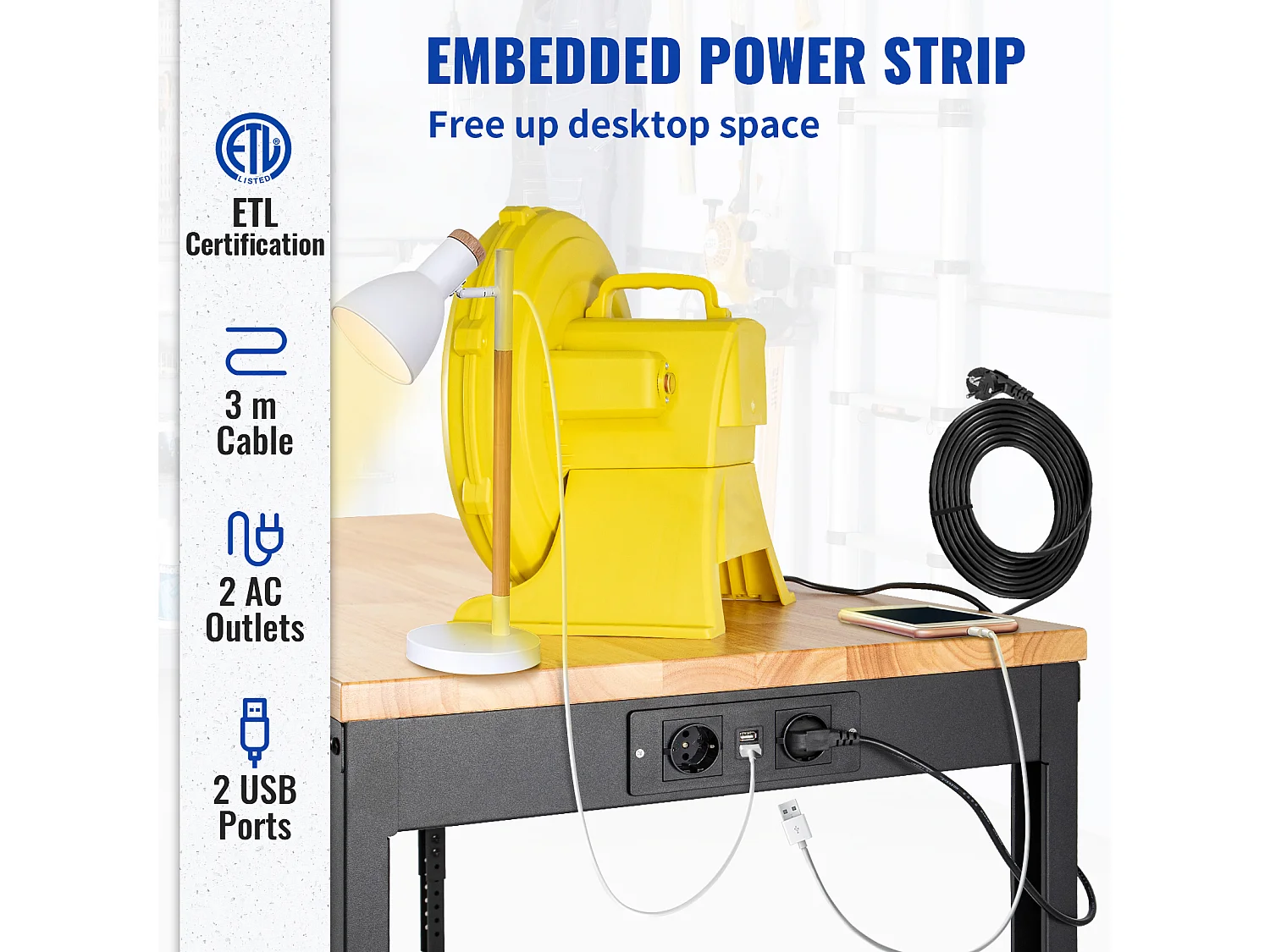 Instelbare Werkbank SucceBuy, 155x51x105 cm, Instelbare Hoogte 80-105 cm, met 4 Rolis voor Reparatie en Doe-het-zelf