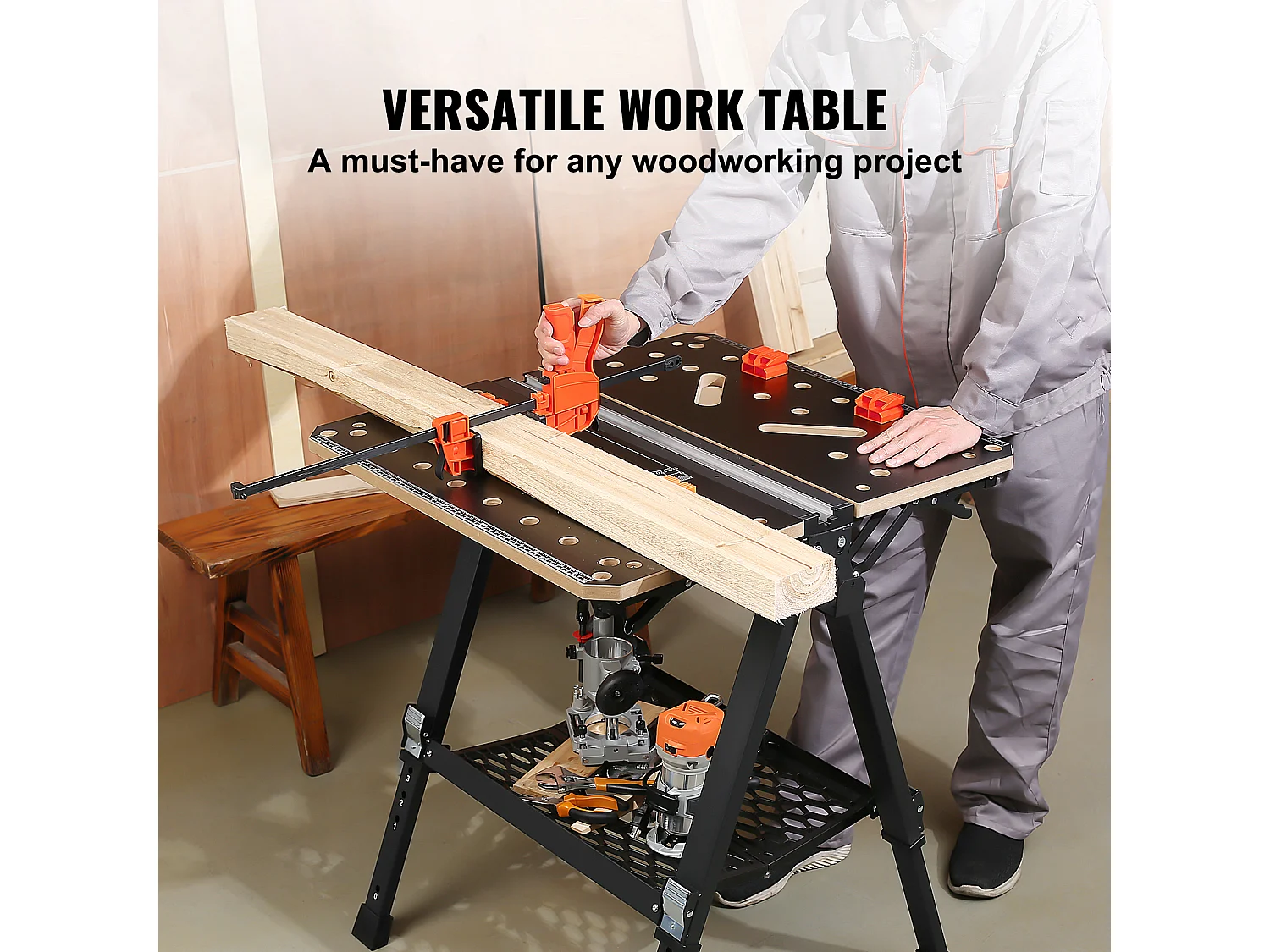 Tavolo di Lavoro Pieghevole SucceBuy, Capacità di 1000 lb, Banco di Lavoro Regolabile in Altezza e Supporto