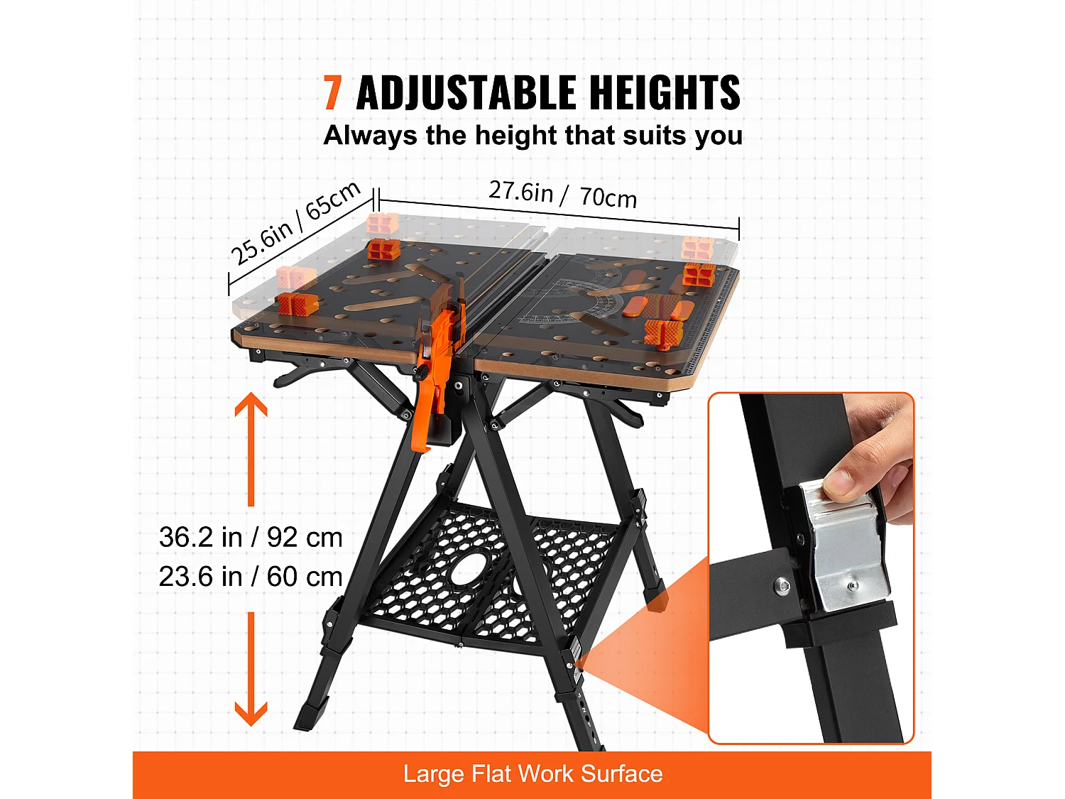 Tavolo di Lavoro Pieghevole SucceBuy, Capacità di 1000 lb, Banco di Lavoro Regolabile in Altezza e Supporto
