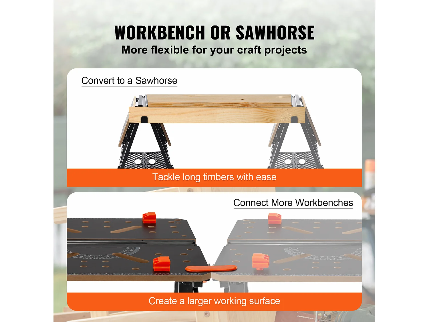 Tavolo di Lavoro Pieghevole SucceBuy, Capacità di 1000 lb, Banco di Lavoro Regolabile in Altezza e Supporto