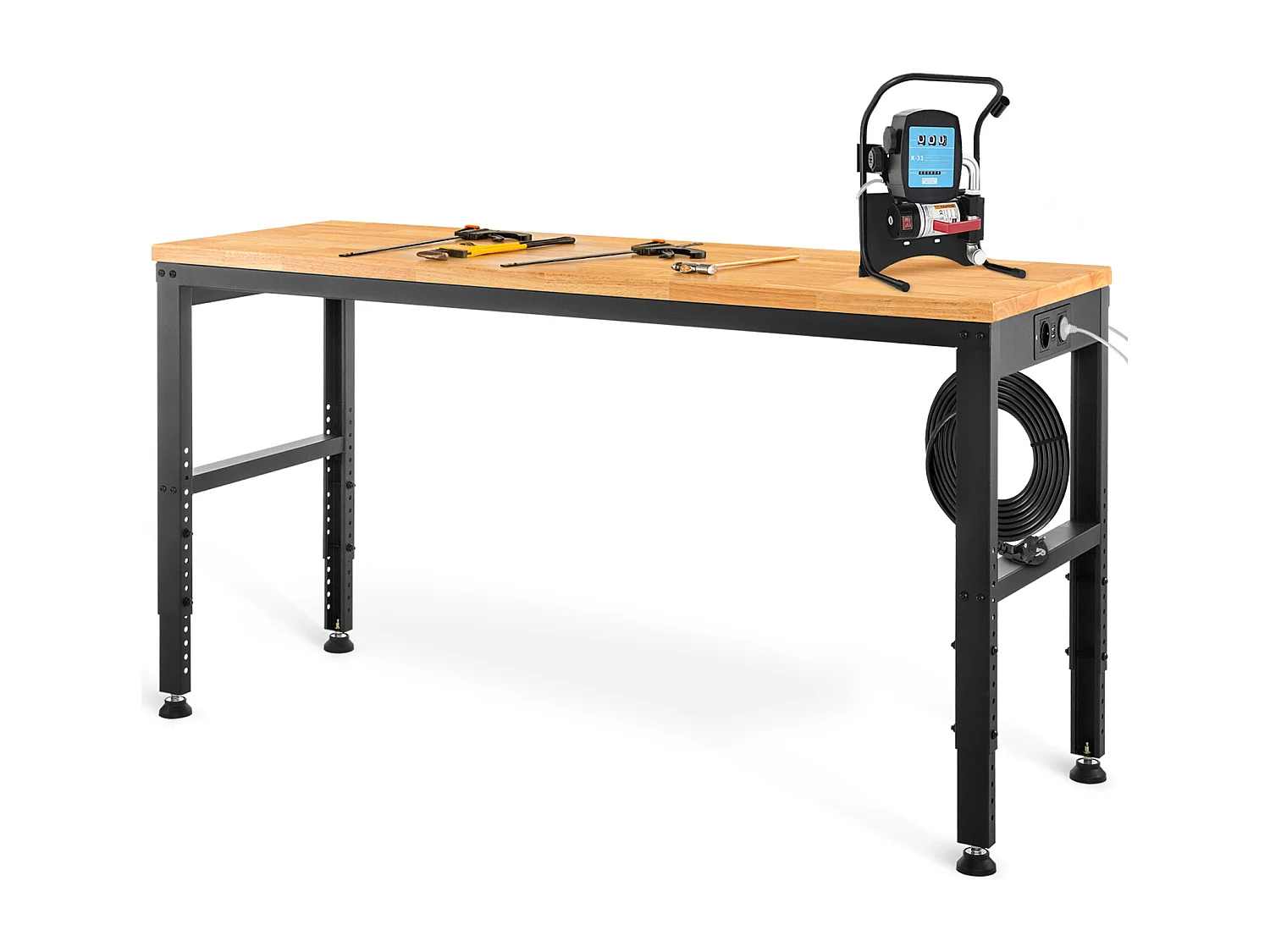 Banco de Trabalho SucceBuy 135x46x97cm com Tomadas de Energia e Mesa Ajustável em Altura