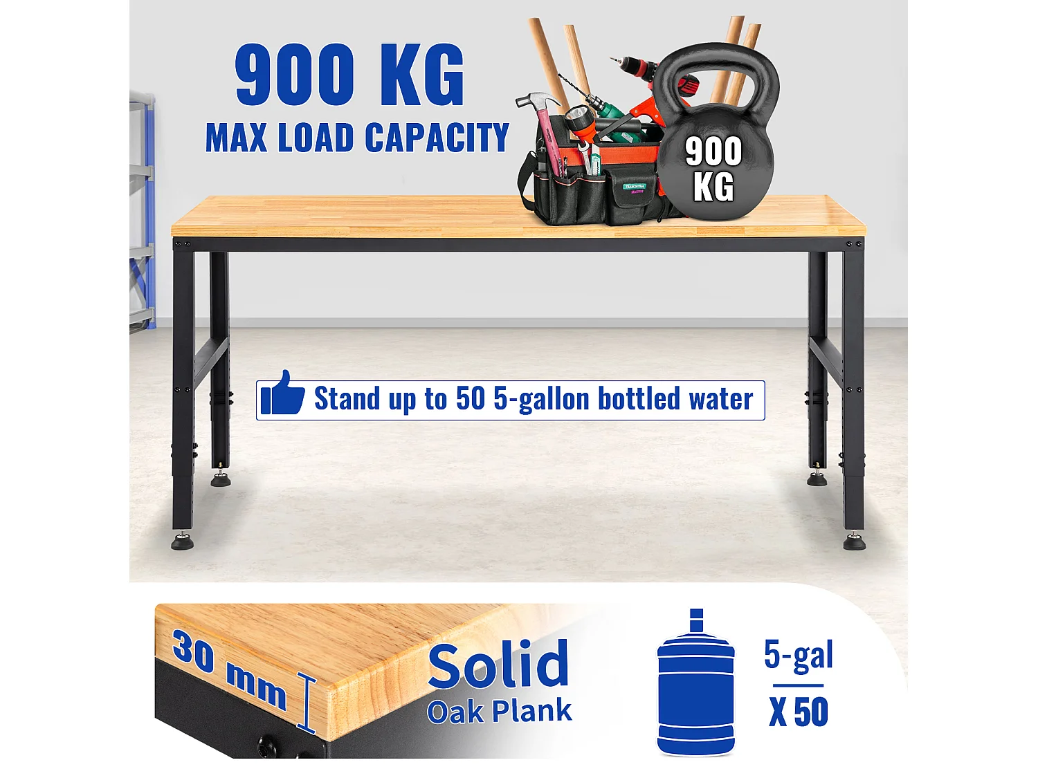 Banco de Trabalho SucceBuy 135x46x97cm com Tomadas de Energia e Mesa Ajustável em Altura