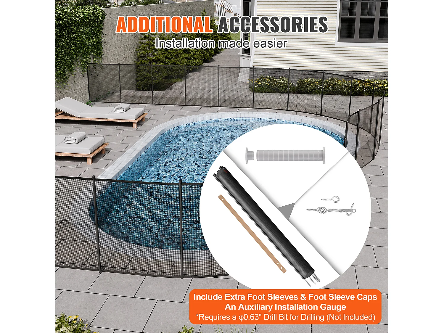 Verplaatsbare Zwembadhek SucceBuy, Barrière voor opgraven Zwembad, 121.92 x 2926.08 cm, van Aluminium Weefsel Gaten PVC Teslin 340 g/m², Buitenebruik