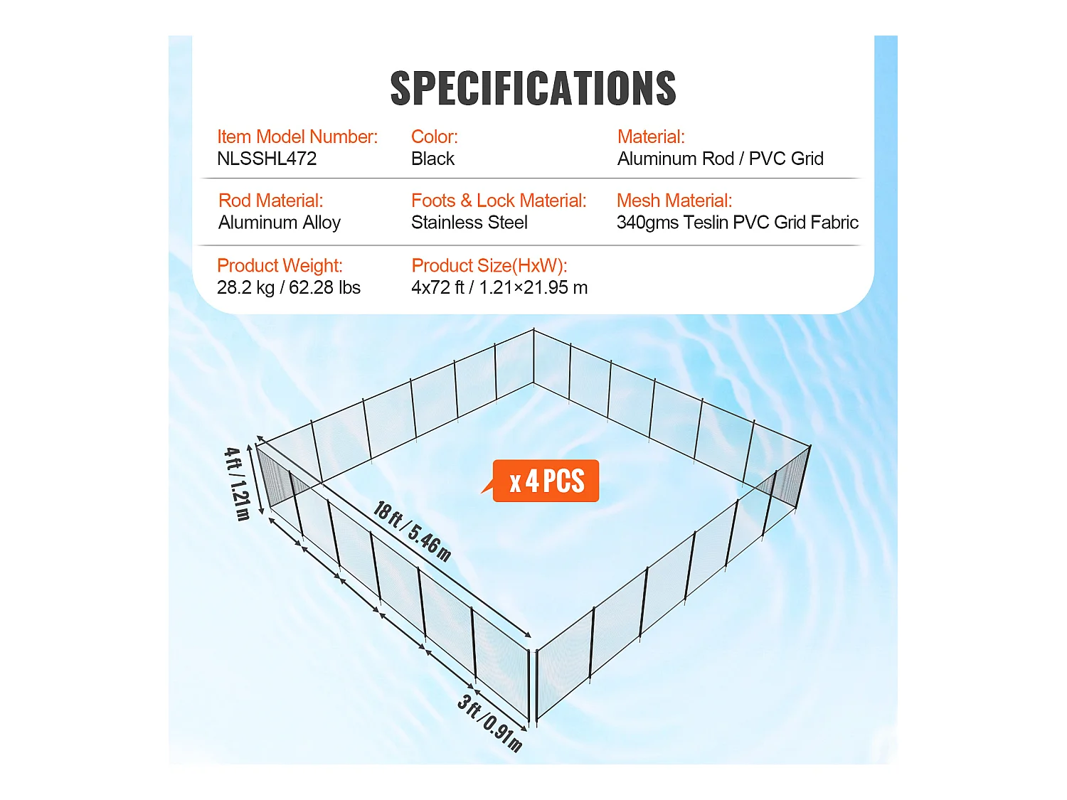 Clôture de Piscine SucceBuy, Barrière de Piscine Creusée, 1,21x21,95 m, en Aluminium Tissu Maille PVC Teslin 340 g/m², pour Protection Enfants Animaux