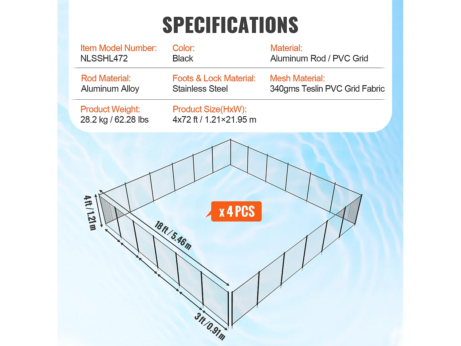 Plota do Basenu SucceBuy, Bariera do Basenu Wykopanego, 1,21x21,95 m, z Aluminium Tkanina Sitka PVC Teslin 340 g/m², do Ochrony Dzieci i Zwierząt