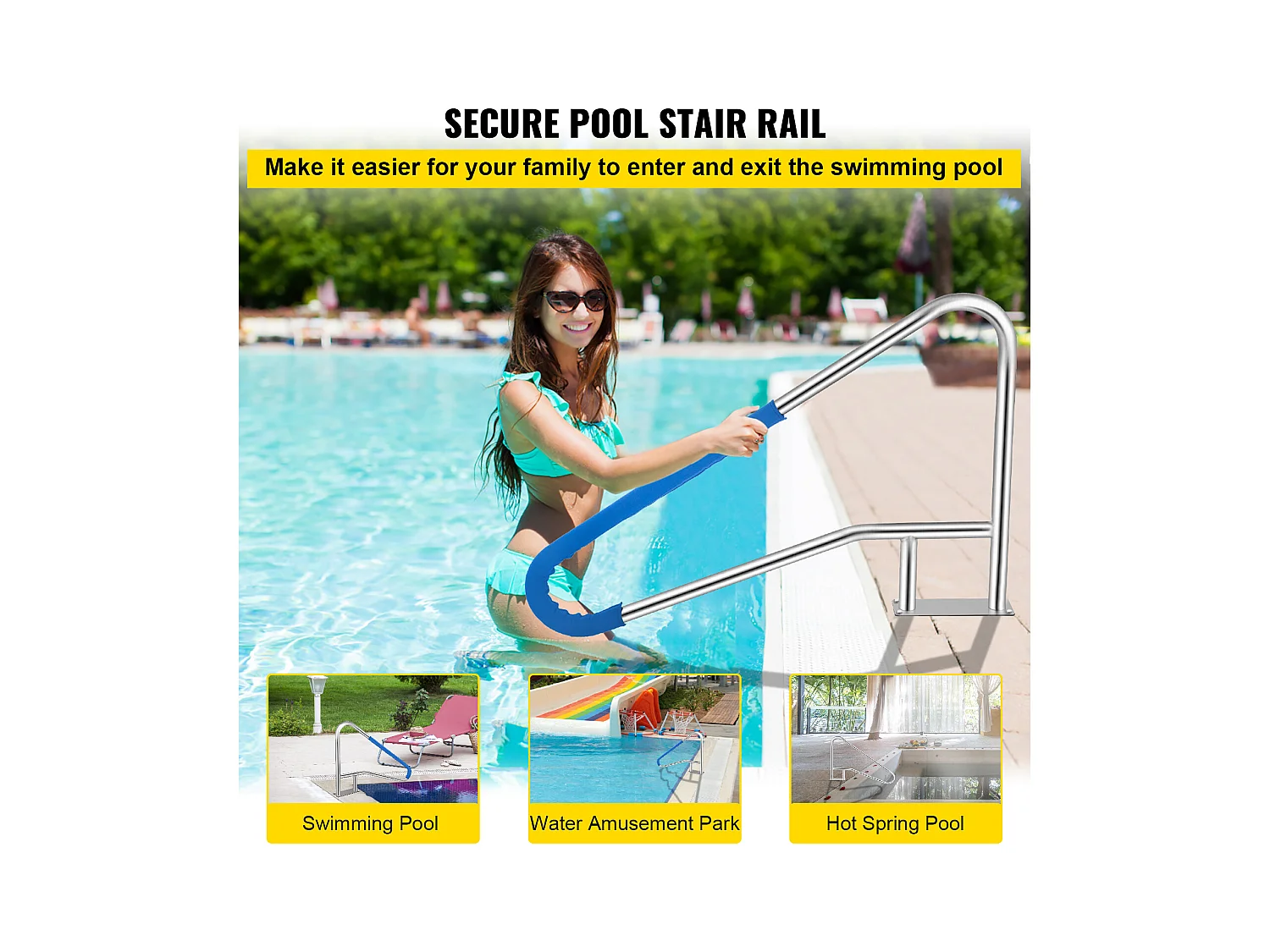 Rampe de Piscine SucceBuy 55 x 32 Po en Acier Inoxydable avec Revêtement Antidérapant