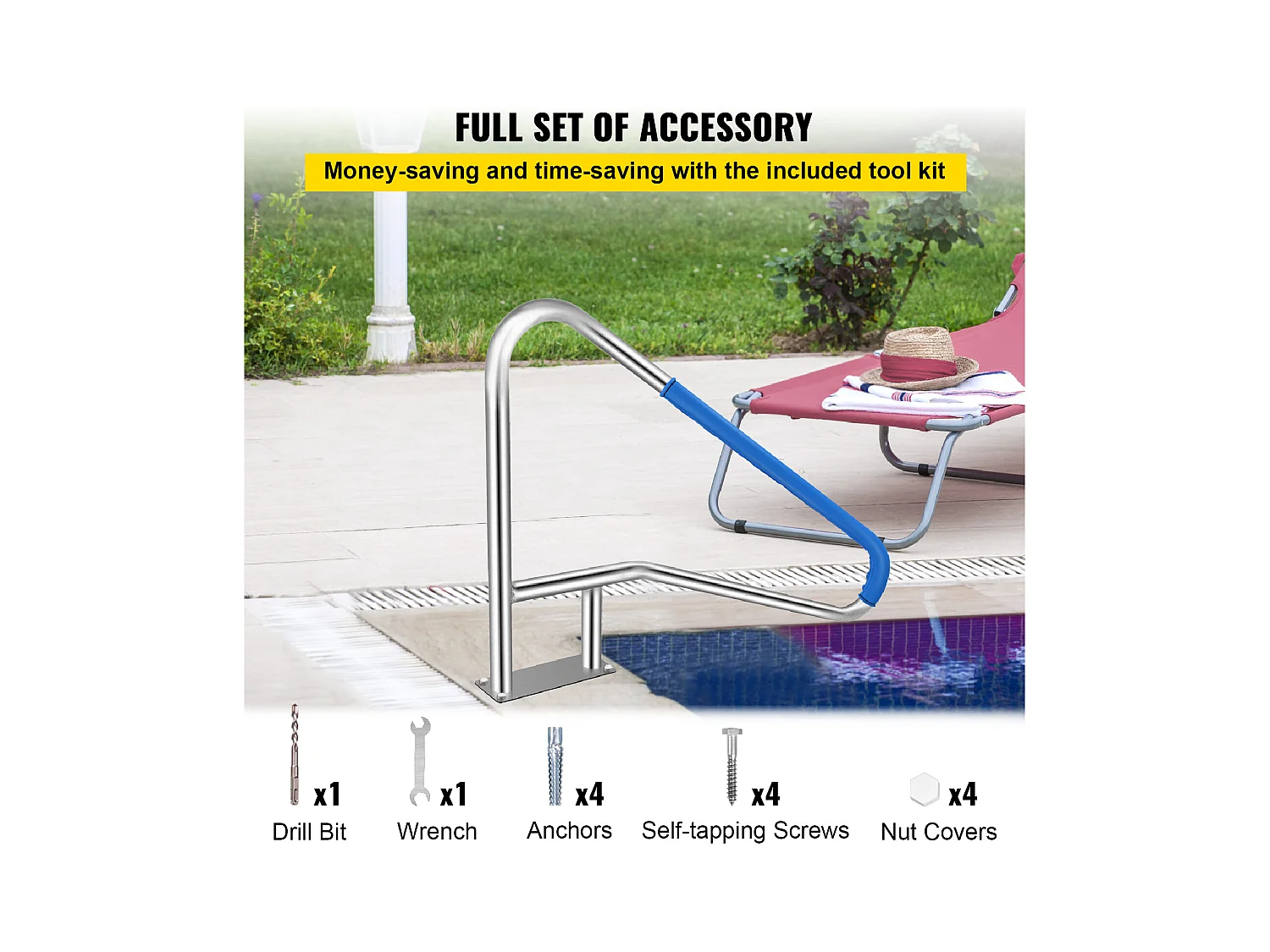 Rampe de Piscine SucceBuy 55 x 32 Po en Acier Inoxydable avec Revêtement Antidérapant