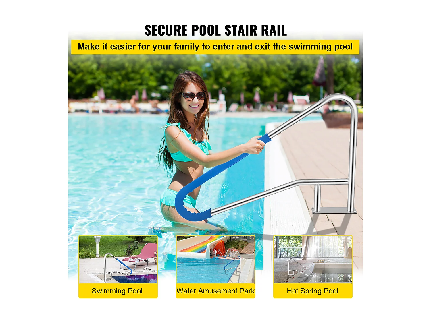 Rampe de Piscine SucceBuy 55 x 32 Po en Acier Inoxydable avec Revêtement Antidérapant