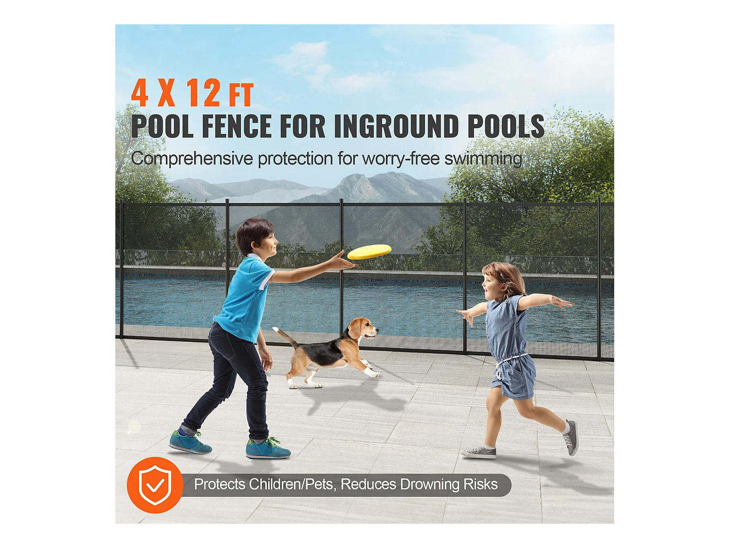 Cerca de Piscina SucceBuy, Cerca Removible de Seguridad Plegable, Barrera de Piscina Excavada, 1,21x3,66 m, 340 g/m², para Protección de Niños y Animales