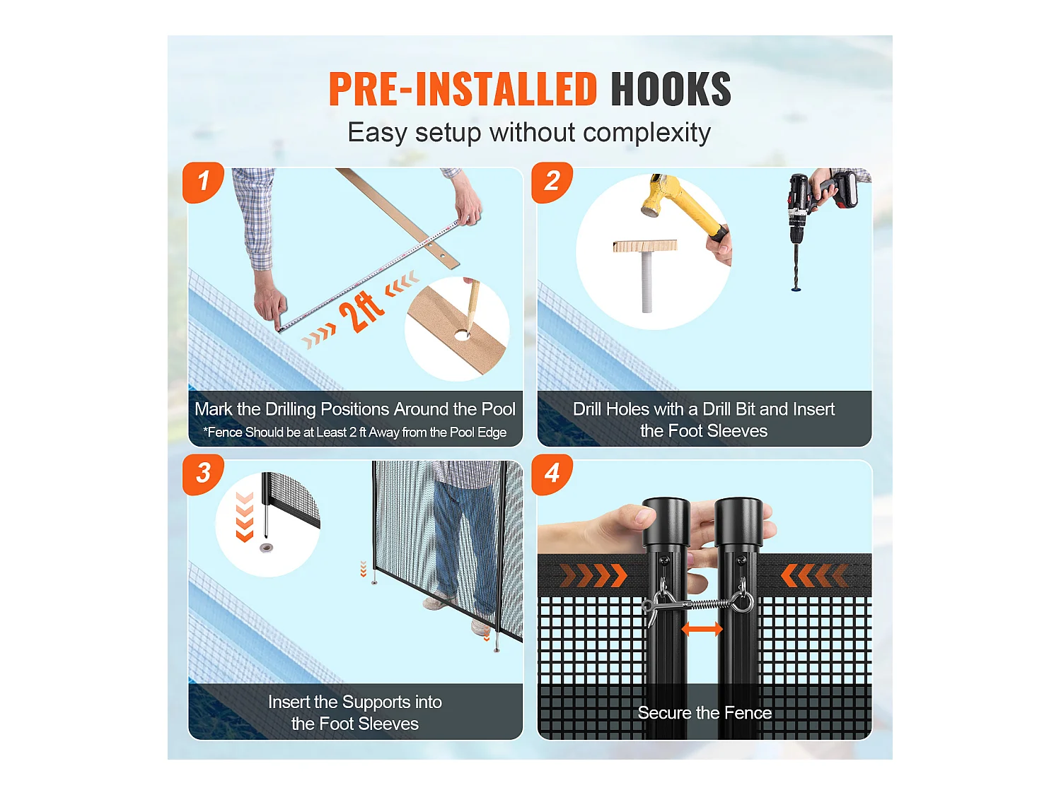 Cerca de Piscina SucceBuy, Cerca Removible de Seguridad Plegable, Barrera de Piscina Excavada, 1,21x3,66 m, 340 g/m², para Protección de Niños y Animales