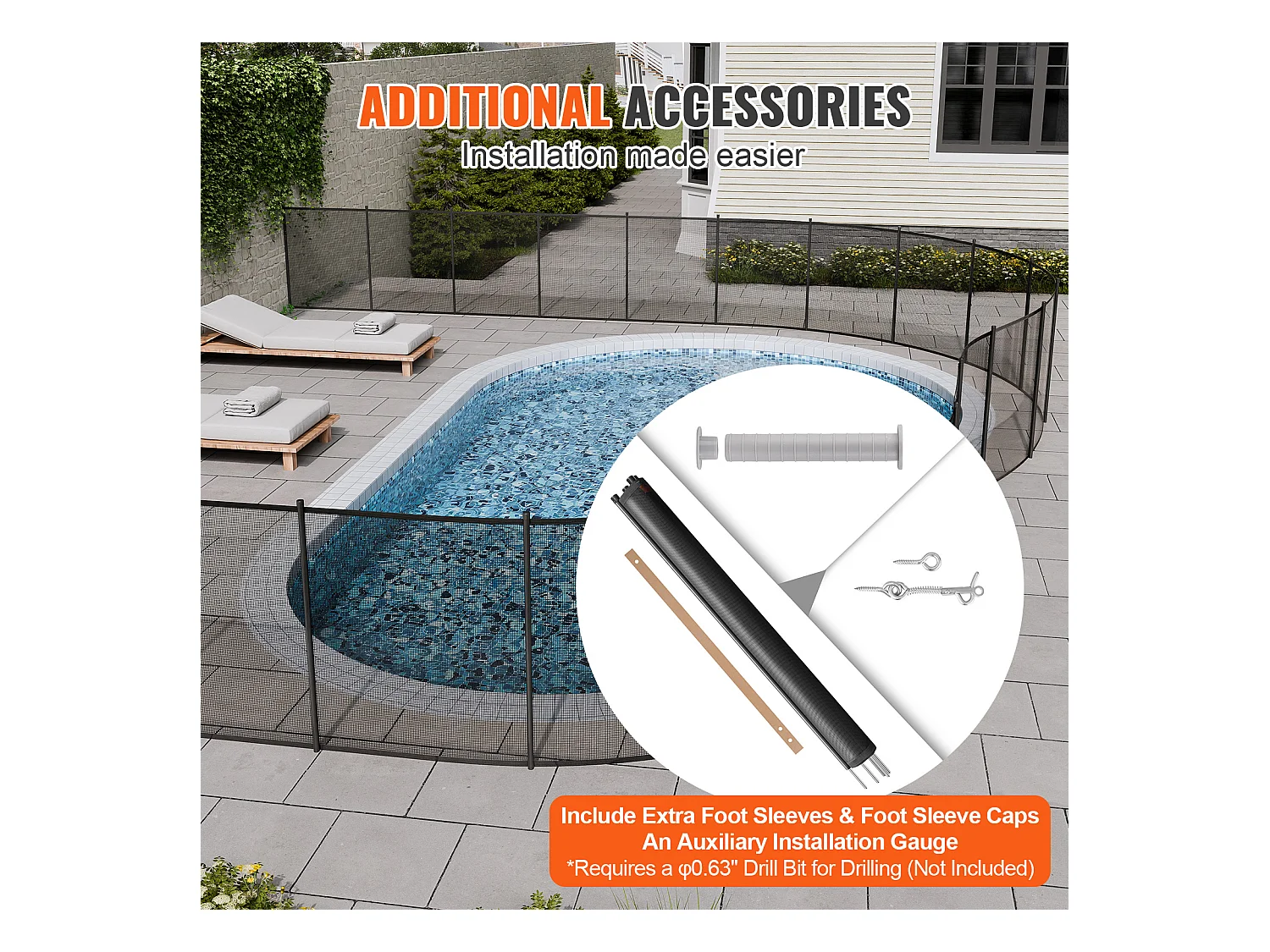 Cerca de Piscina SucceBuy, Cerca Removible de Seguridad Plegable, Barrera de Piscina Excavada, 1,21x3,66 m, 340 g/m², para Protección de Niños y Animales