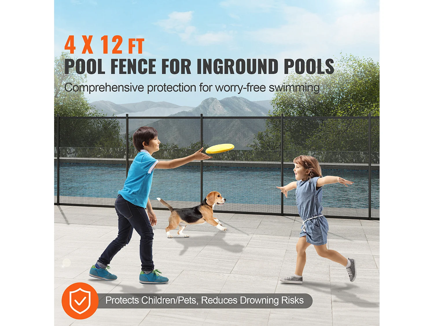 Cerca de Piscina SucceBuy, Cerca Removible de Seguridad Plegable, Barrera de Piscina Excavada, 1,21x3,66 m, 340 g/m², para Protección de Niños y Animales