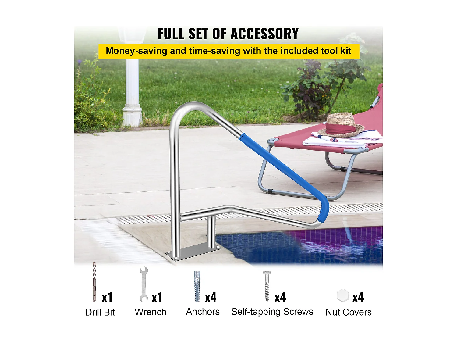 Rampe de Piscine SucceBuy Pool Rail 54x36" Balustrade de Piscine en Acier Inoxydable avec Couvercle à Poignée