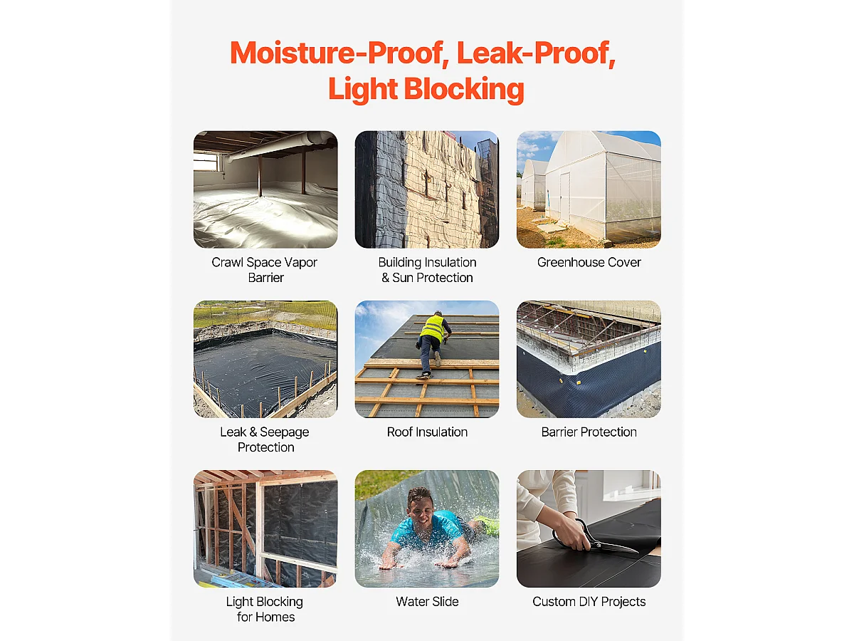 Rouleau de Bâche en Plastique SucceBuy 10 Mil 3,05 × 30,48 m, Noir et Blanc très Résistant