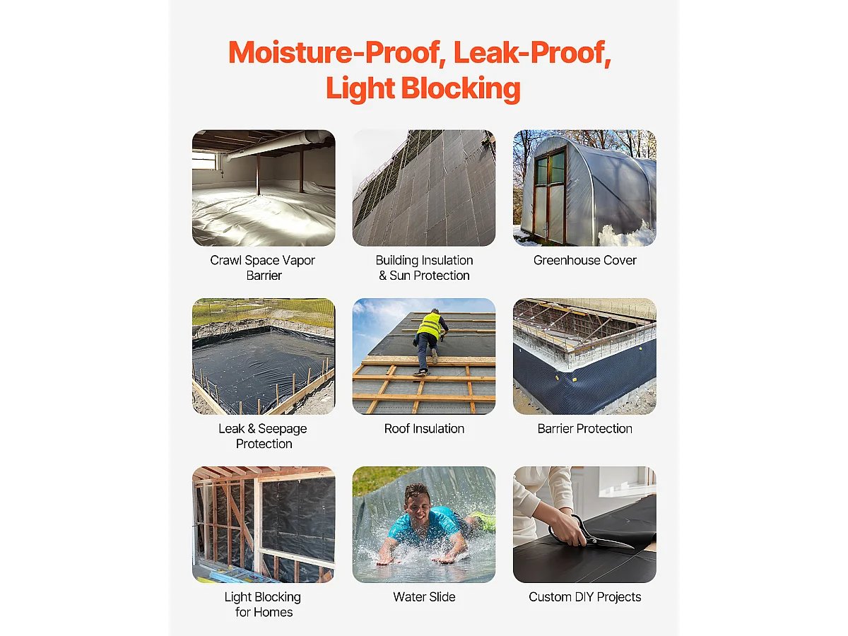 4 Mil Kunststoff-Planenrolle SucceBuy, 3 x 50 Fuß, Strapazierfähiges Schwarzes Polyethylen