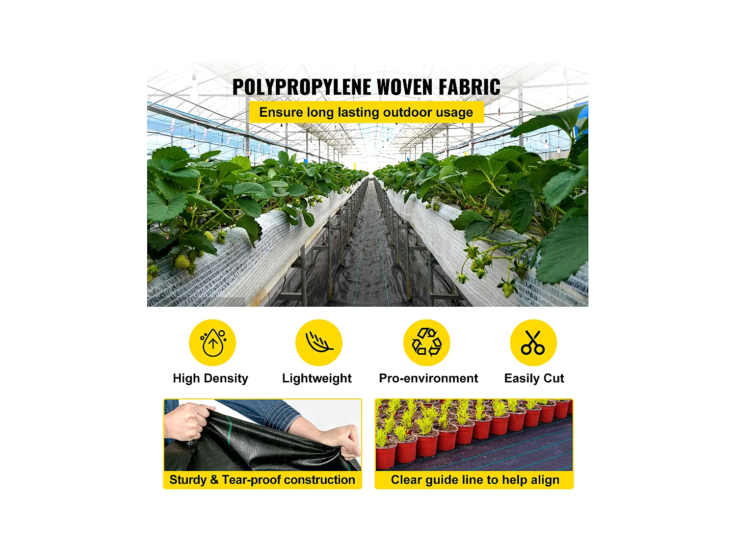 Toile de Paillage，SucceBuy 91.44 x 1.83 m Barrière Anti-mauvaises Herbes , Couvre-sol Tissé en PP Robuste