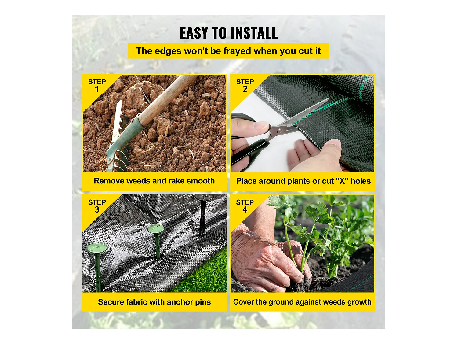 Toile de Paillage，SucceBuy 91.44 x 1.83 m Barrière Anti-mauvaises Herbes , Couvre-sol Tissé en PP Robuste