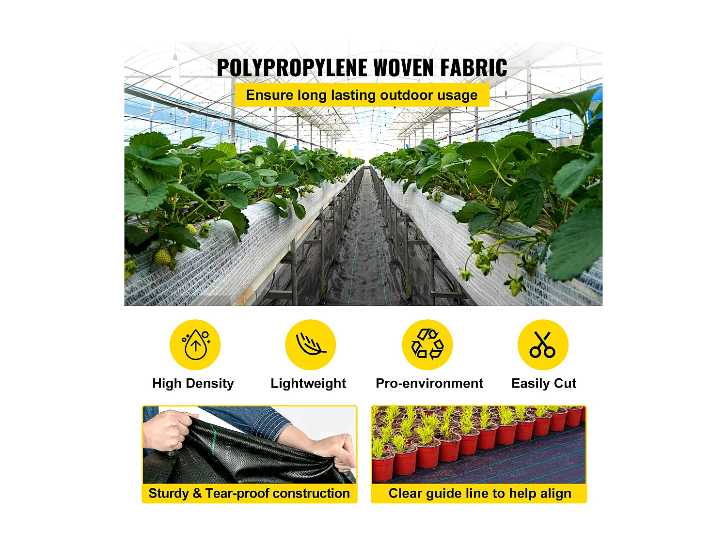 Toile de Paillage，SucceBuy 91.44 x 1.83 m Barrière Anti-mauvaises Herbes , Couvre-sol Tissé en PP Robuste