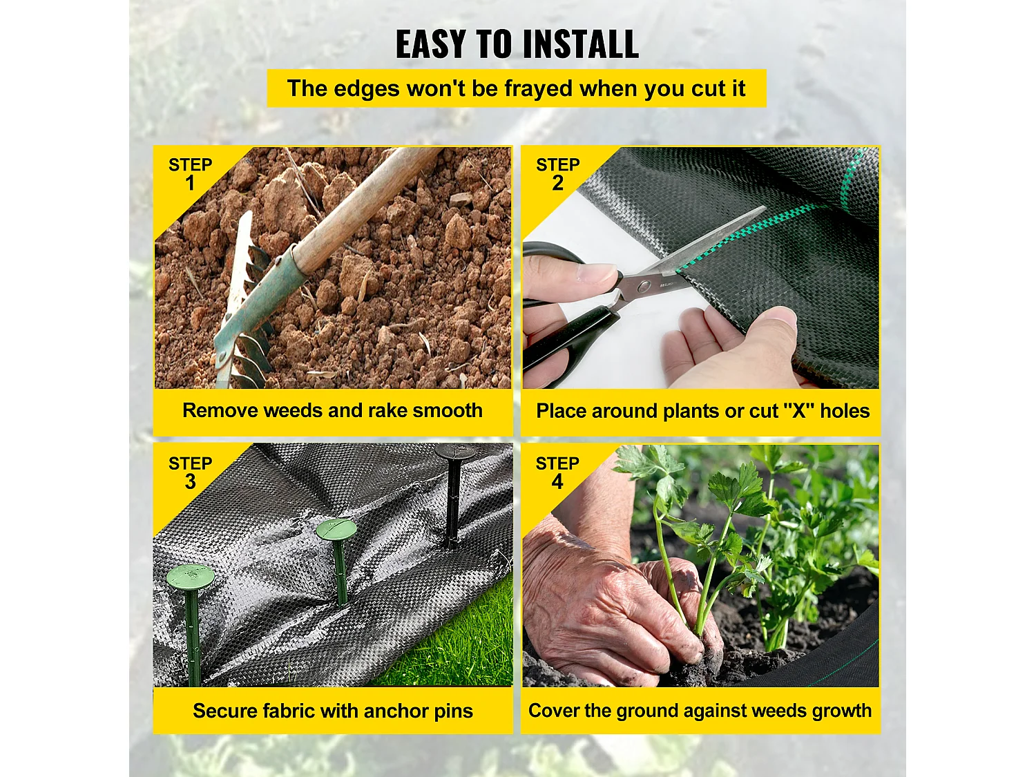 Toile de Paillage，SucceBuy 91.44 x 1.83 m Barrière Anti-mauvaises Herbes , Couvre-sol Tissé en PP Robuste