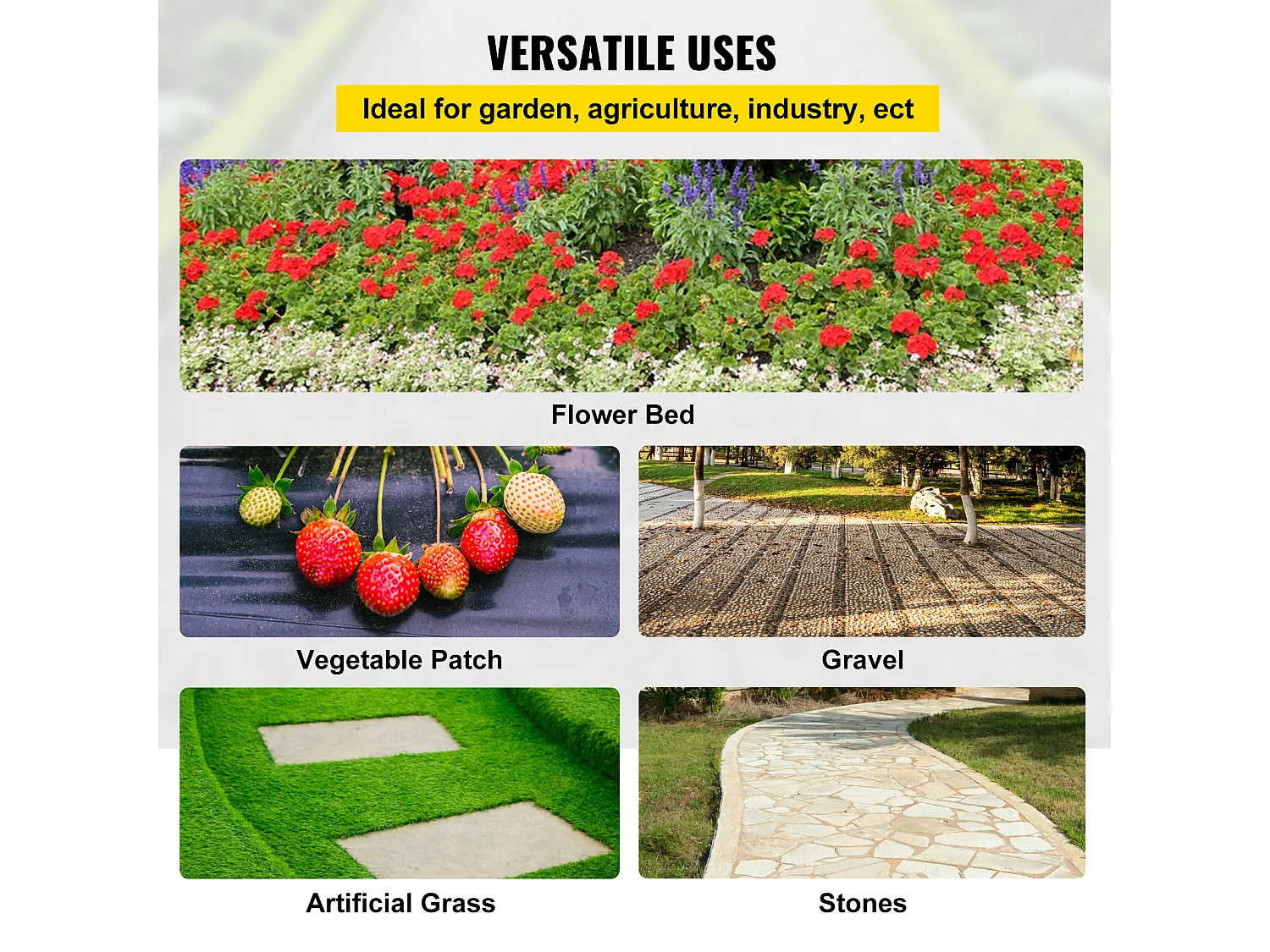 Toile de Paillage，SucceBuy 91.44 x 1.83 m Barrière Anti-mauvaises Herbes , Couvre-sol Tissé en PP Robuste