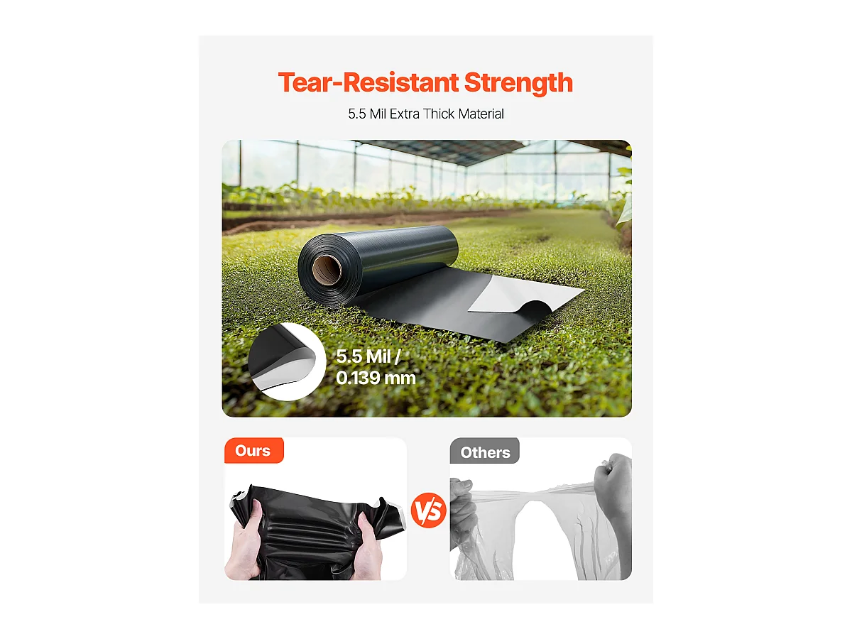 Rouleau de Film Plastique Robuste SucceBuy 6 Mil,3.05 × 30.48 m, Film Double Face Noir et Blanc