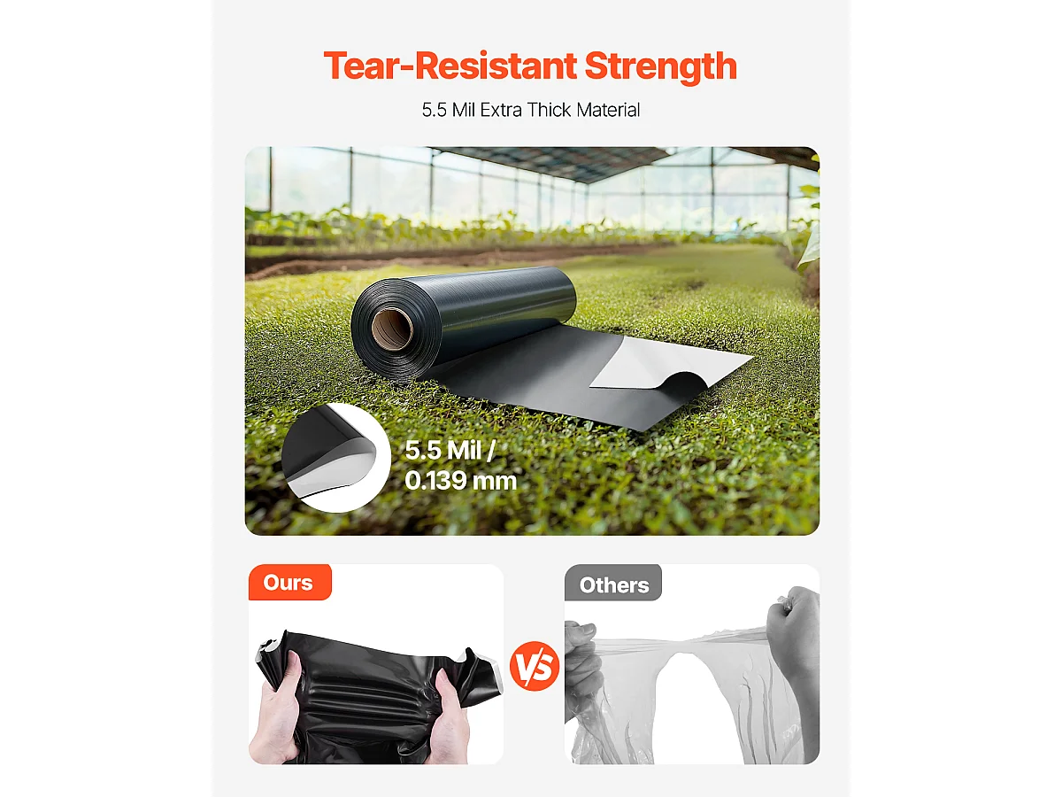 Rouleau de Film Plastique Robuste SucceBuy 6 Mil,3.05 × 30.48 m, Film Double Face Noir et Blanc