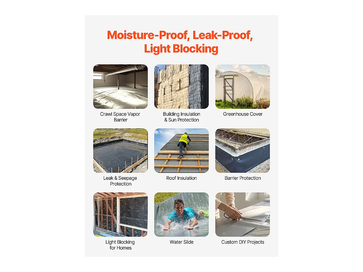 Rouleau de Feuille de Plastique SucceBuy 8 Mil 2 x 50 m en Polyéthylène Robuste Gris