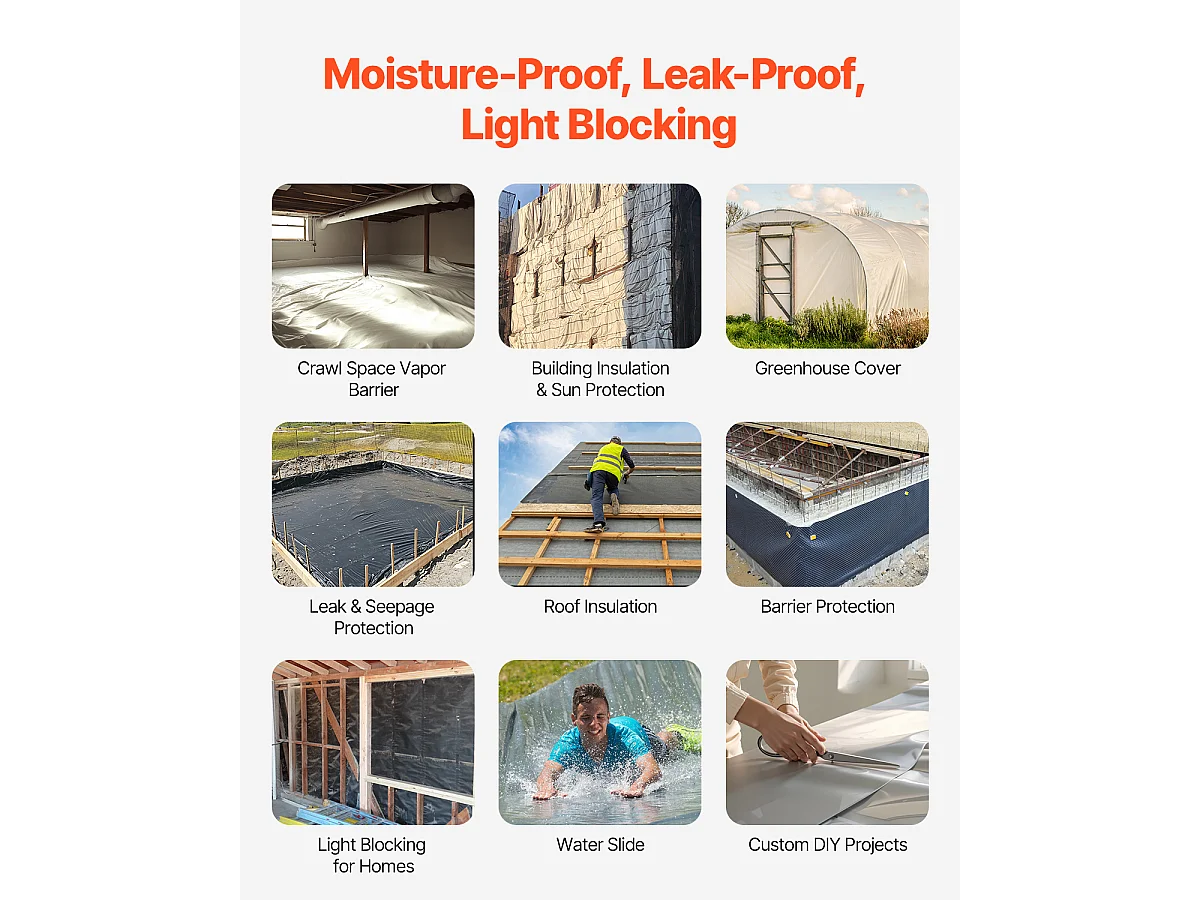 Rouleau de Feuille de Plastique SucceBuy 8 Mil 2 x 50 m en Polyéthylène Robuste Gris