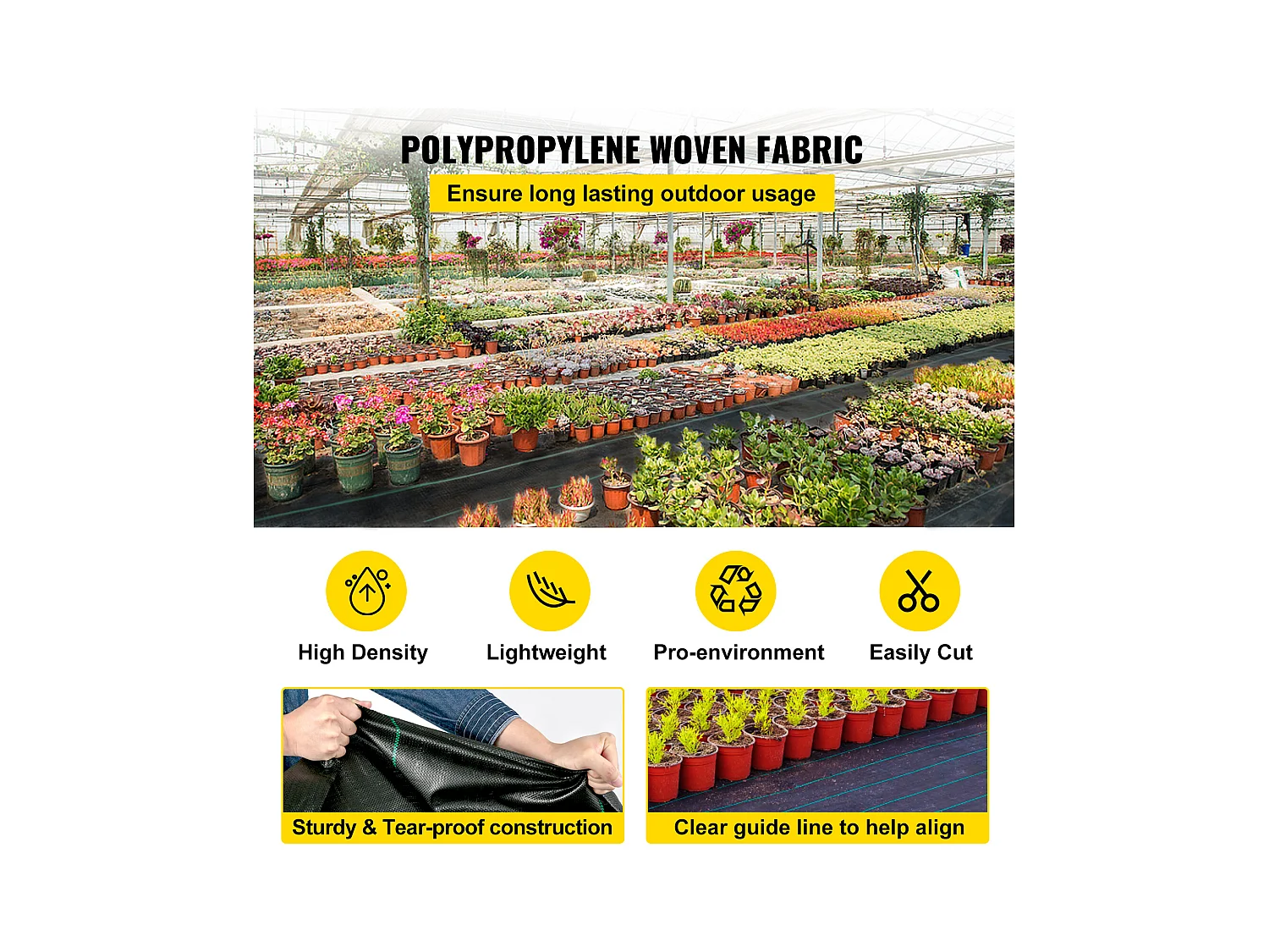 Toile de Paillage，SucceBuy 91.4 x 2 m Barrière Anti-mauvaises Herbes Robuste, 20.9kg, Couvre-sol Tissé Pour Paysage