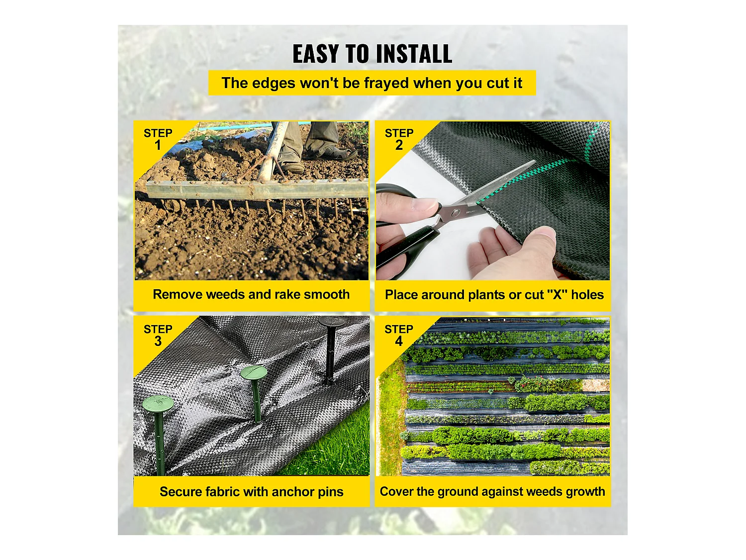 Toile de Paillage，SucceBuy 91.4 x 2 m Barrière Anti-mauvaises Herbes Robuste, 20.9kg, Couvre-sol Tissé Pour Paysage