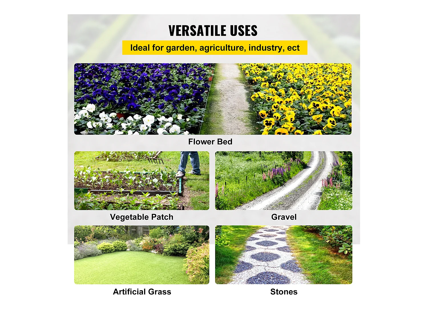 Toile de Paillage，SucceBuy 91.4 x 2 m Barrière Anti-mauvaises Herbes Robuste, 20.9kg, Couvre-sol Tissé Pour Paysage