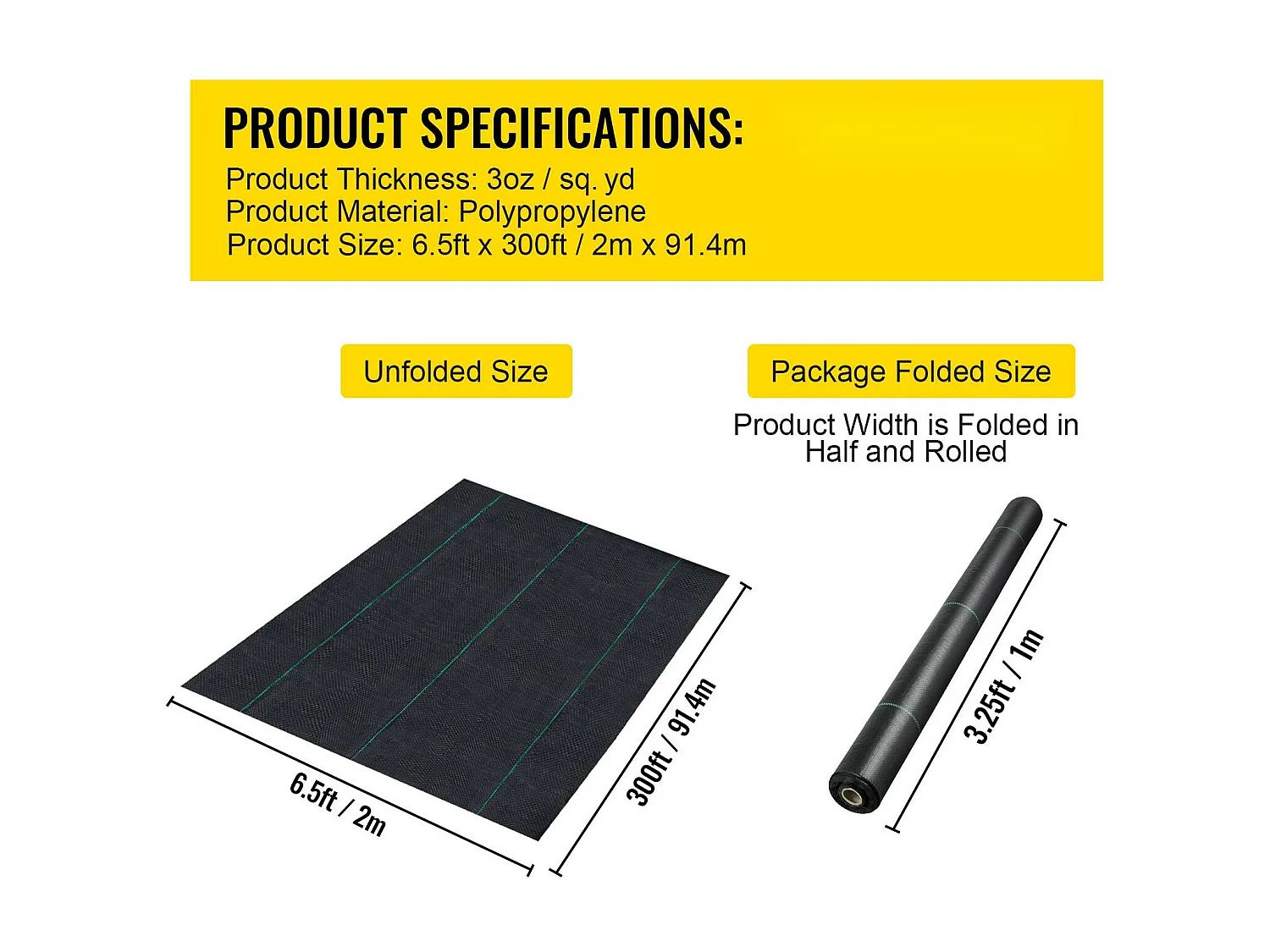 Onkruidwerende Stof, SucceBuy 6,5 x 300 ft Zware Onkruidwerende Stof, 3,0 oz, Geweven Bodembedekker voor Landschapsarchitectuur