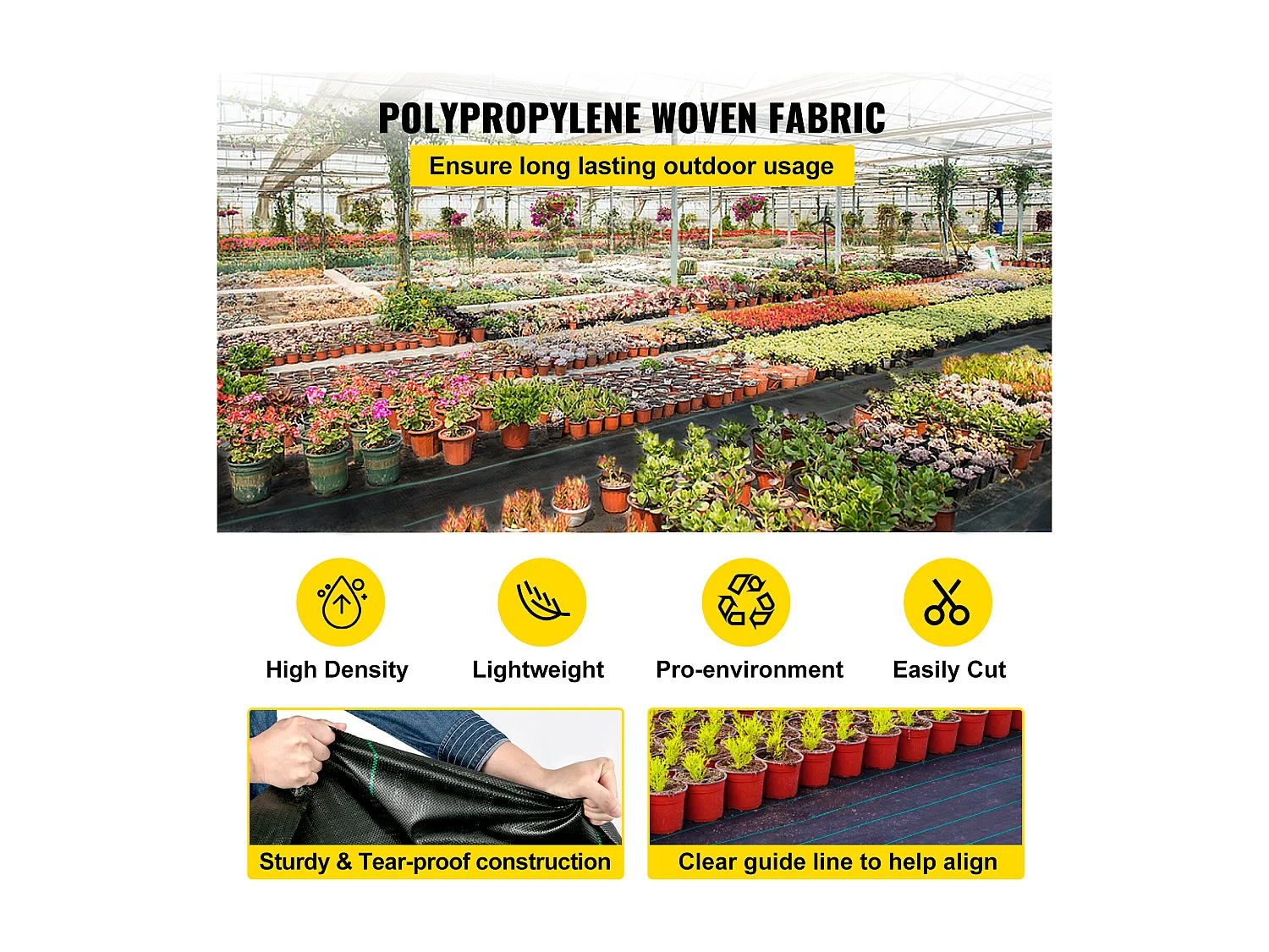 Onkruidwerende Stof, SucceBuy 6,5 x 300 ft Zware Onkruidwerende Stof, 3,0 oz, Geweven Bodembedekker voor Landschapsarchitectuur