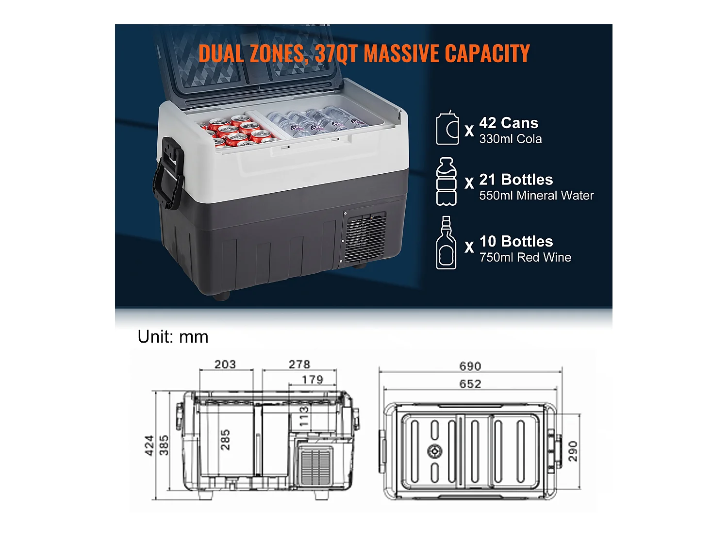 Réfrigérateur-Congélateur Portable SucceBuy 35L, Réfrigérateur de Voiture Portable 12/24 V, pour Camion Bateau Camping