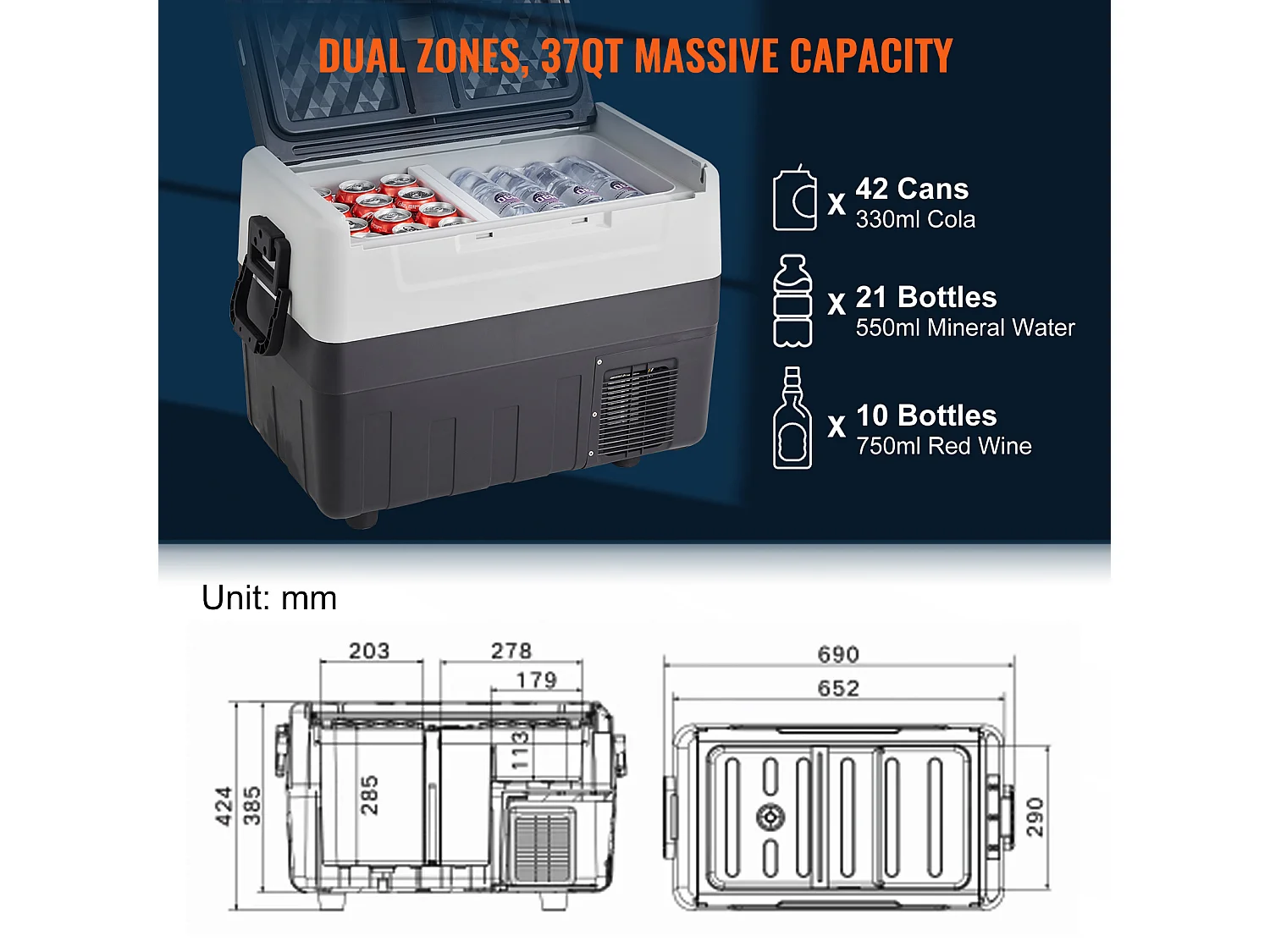 Réfrigérateur-Congélateur Portable SucceBuy 35L, Réfrigérateur de Voiture Portable 12/24 V, pour Camion Bateau Camping