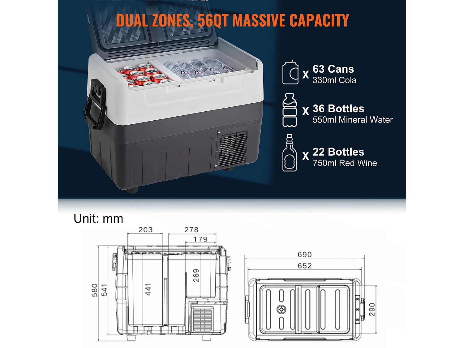 Réfrigérateur de Voiture SucceBuy 55L, Réfrigérateur de Voiture Portable 12/24 V, Double Zone, pour Camion Bateau Camping