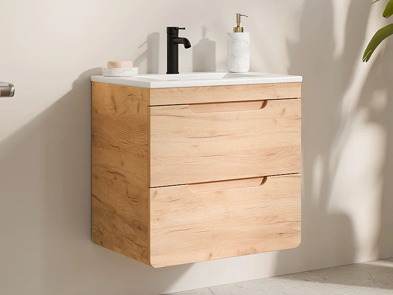 Waschbeckenunterschrank hängend mit Einbauwaschbecken - Holzfarben - 60 cm - ARUBA