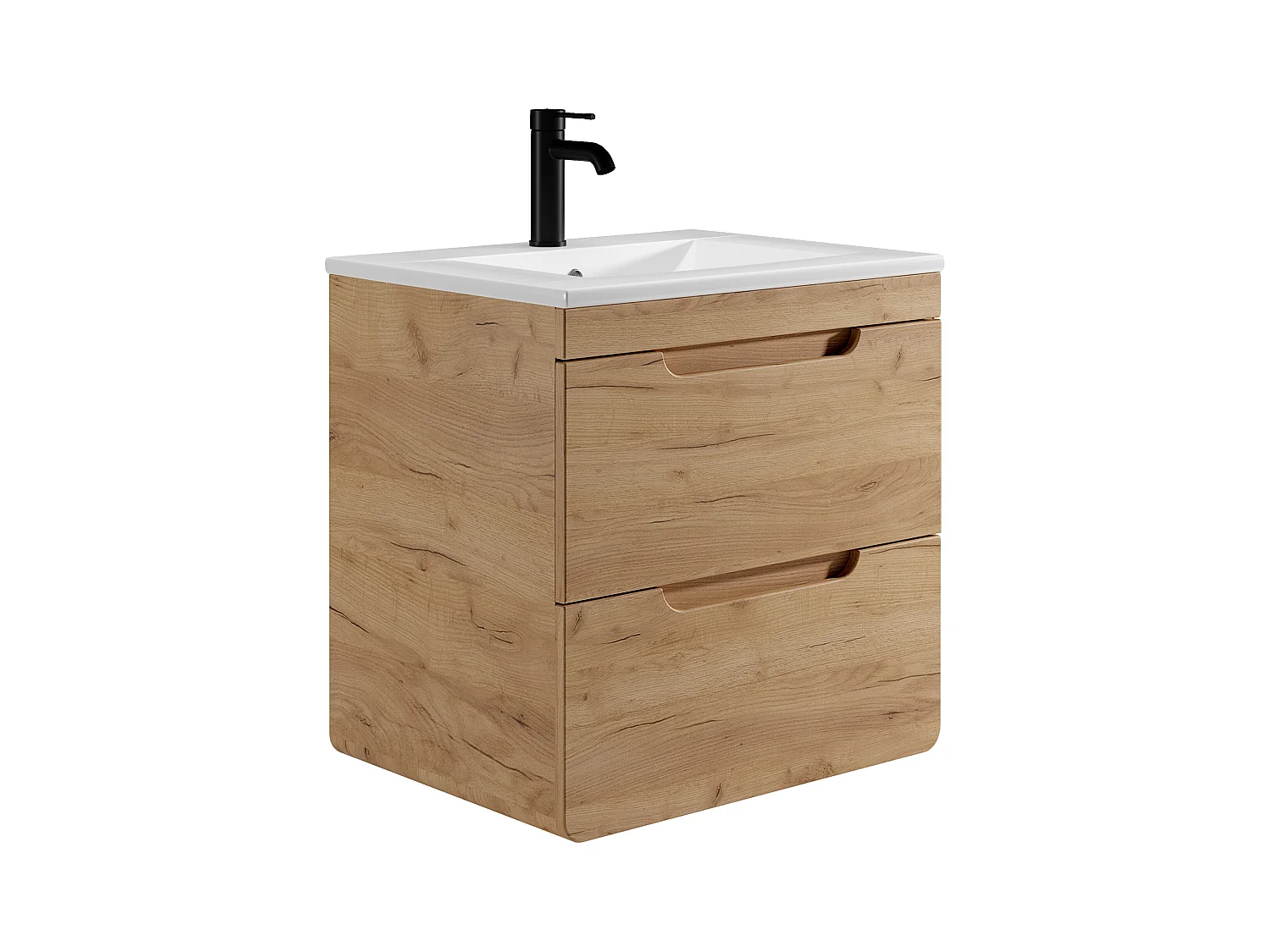 Meuble de salle de bain suspendu avec vasque à encastrer - Coloris naturel - 60 cm - ARUBA