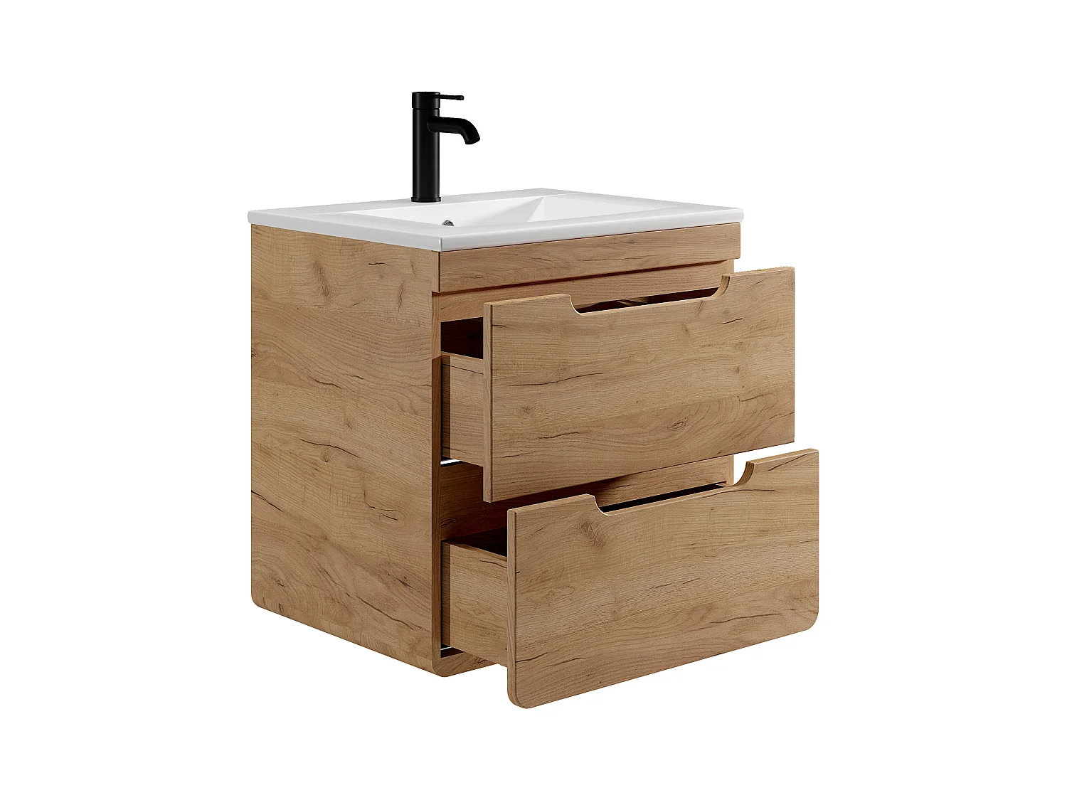 Meuble de salle de bain suspendu avec vasque à encastrer - Coloris naturel - 60 cm - ARUBA