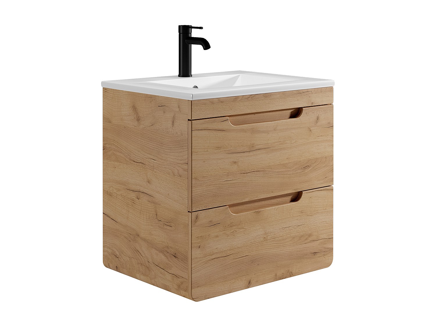 Waschbeckenunterschrank hängend mit Einbauwaschbecken - Holzfarben - 60 cm günstig online kaufen