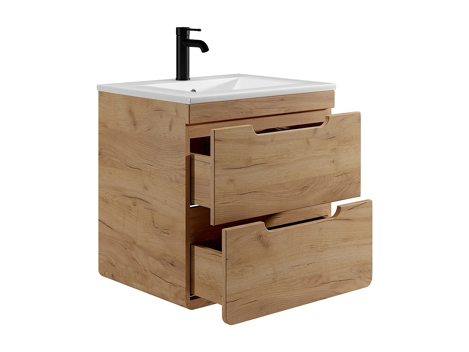 Hangend badkamermeubel met inbouwwastafel - Naturel - 60 cm - ARUBA