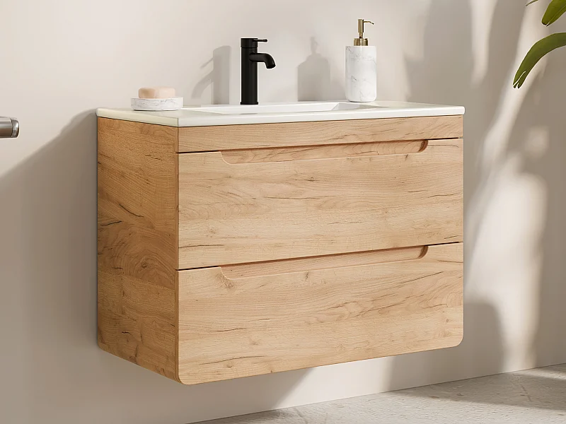 Waschbeckenunterschrank hängend mit Einbauwaschbecken - Holzfarben - 80 cm - ARUBA